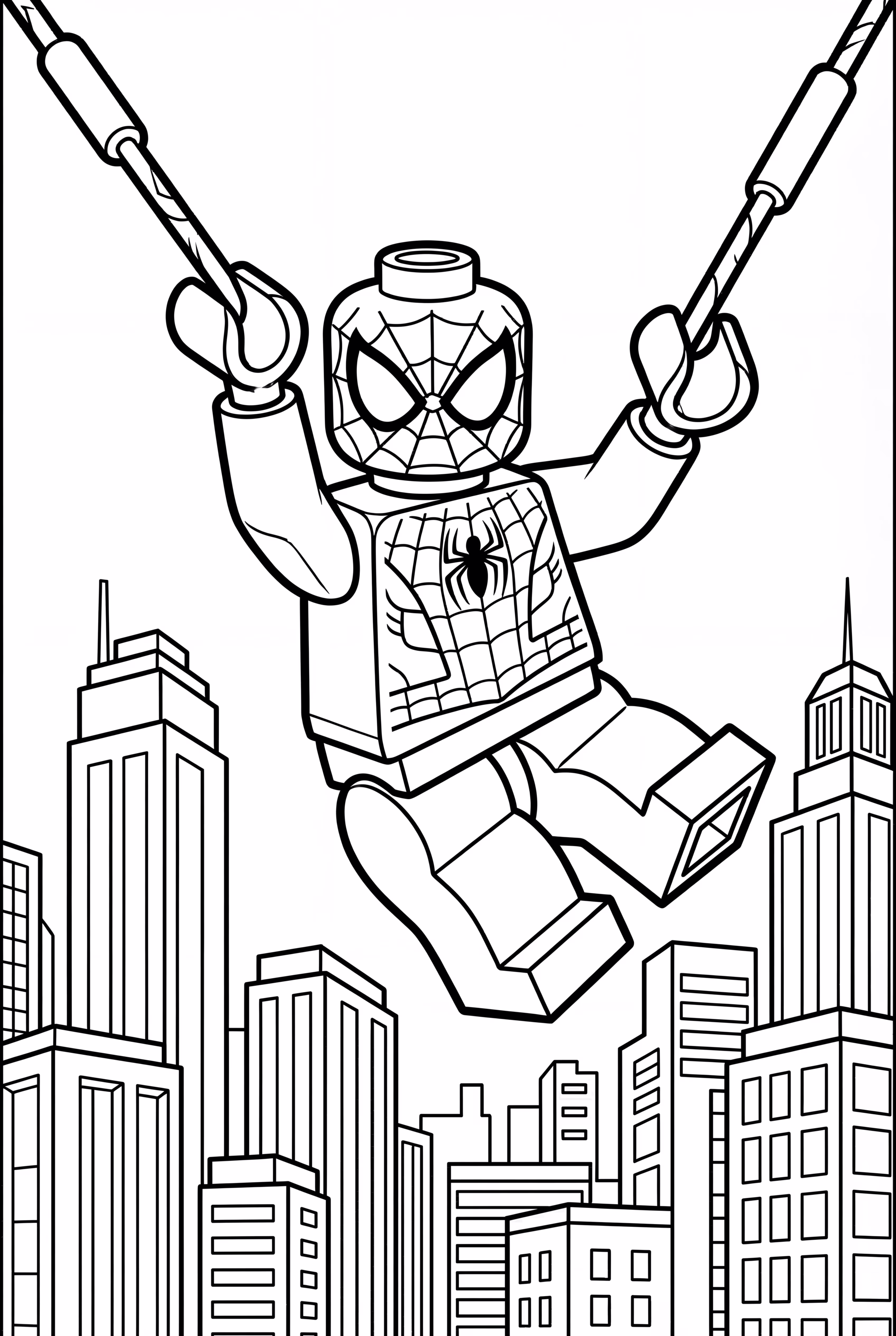 乐高蜘蛛侠在城市间摆荡