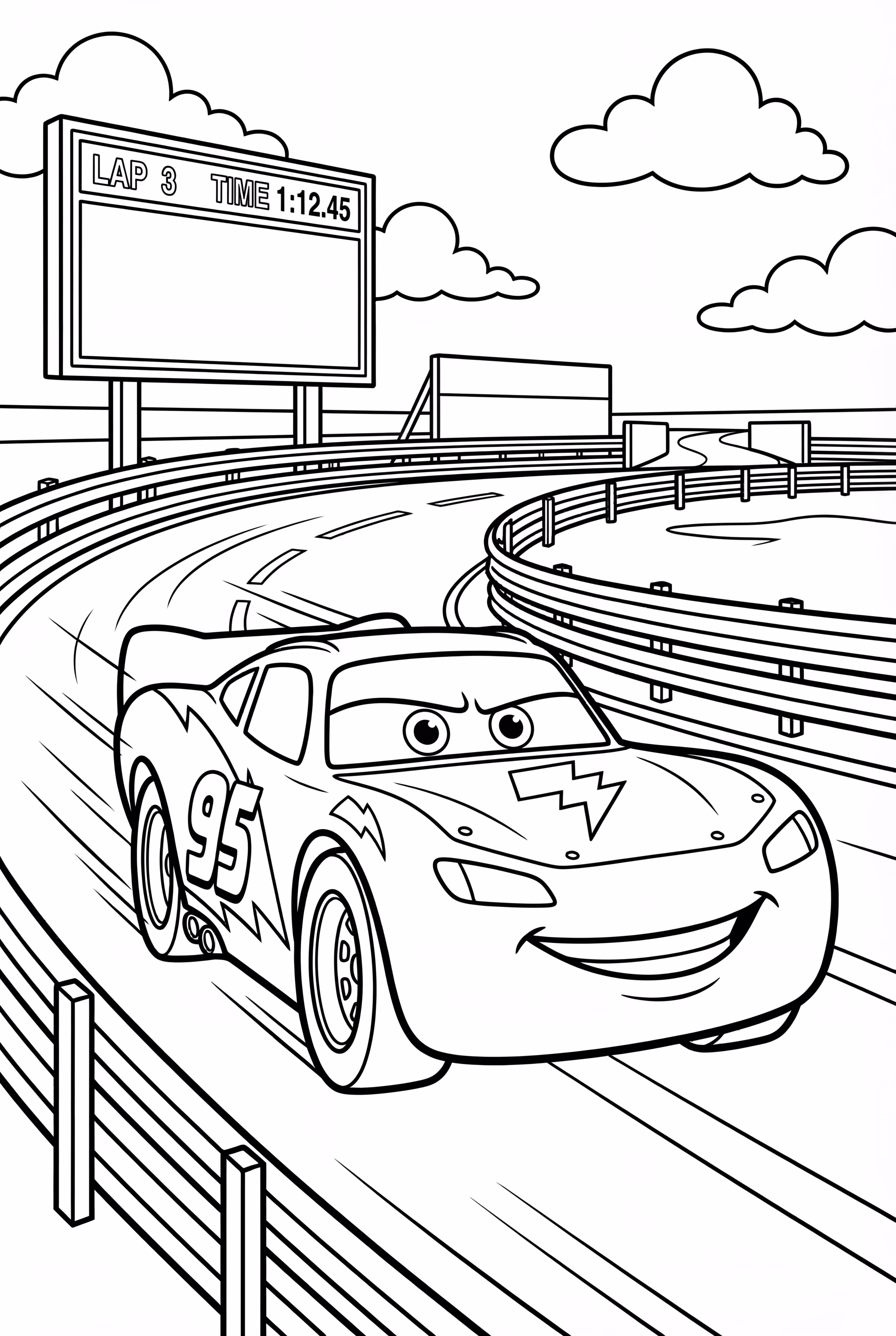 Lightning McQueen Practicing on a Race Track
