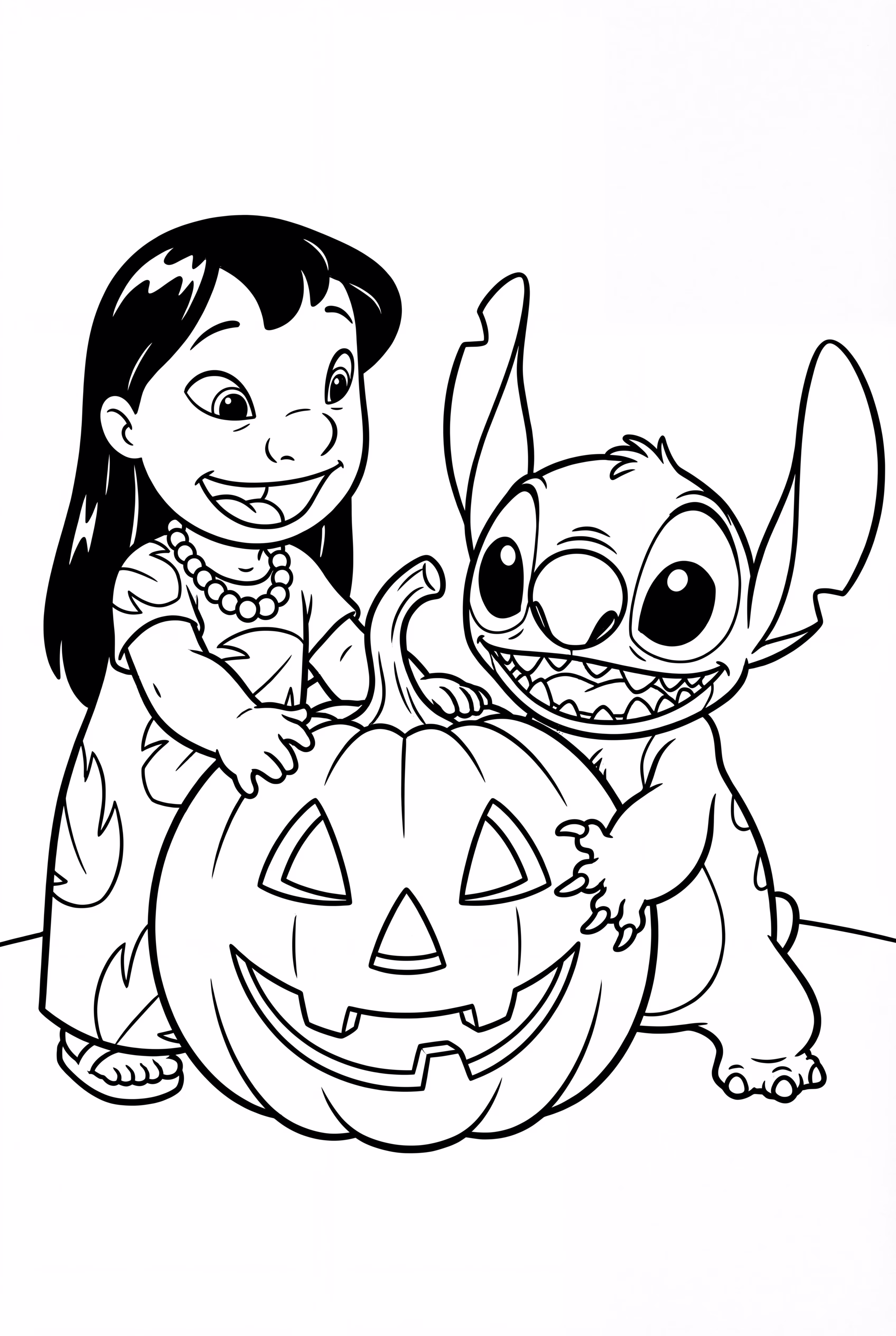 Lilo and Stitch Holding a Halloween Pumpkin