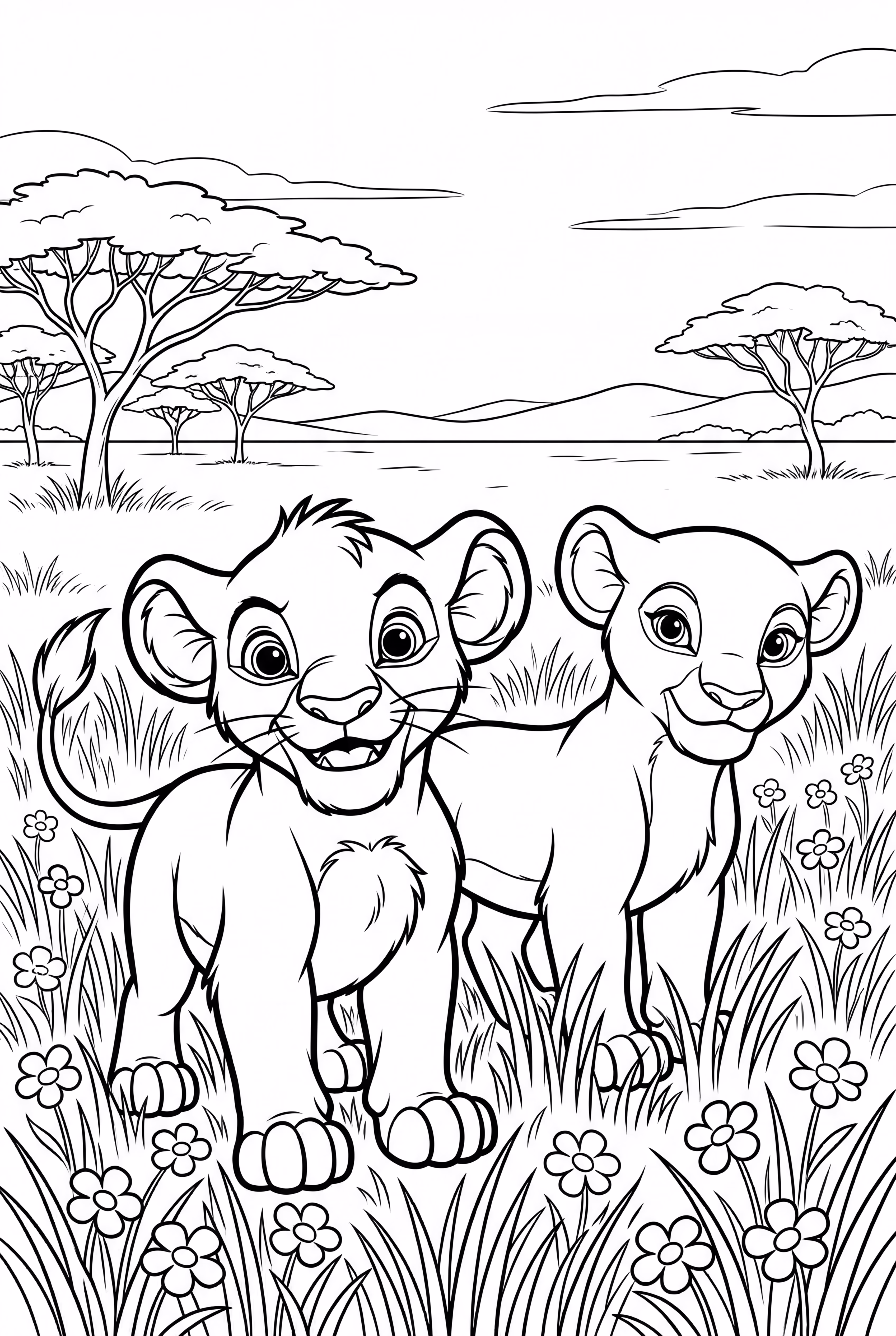 獅子王娜娜和辛巴在草原上漫步