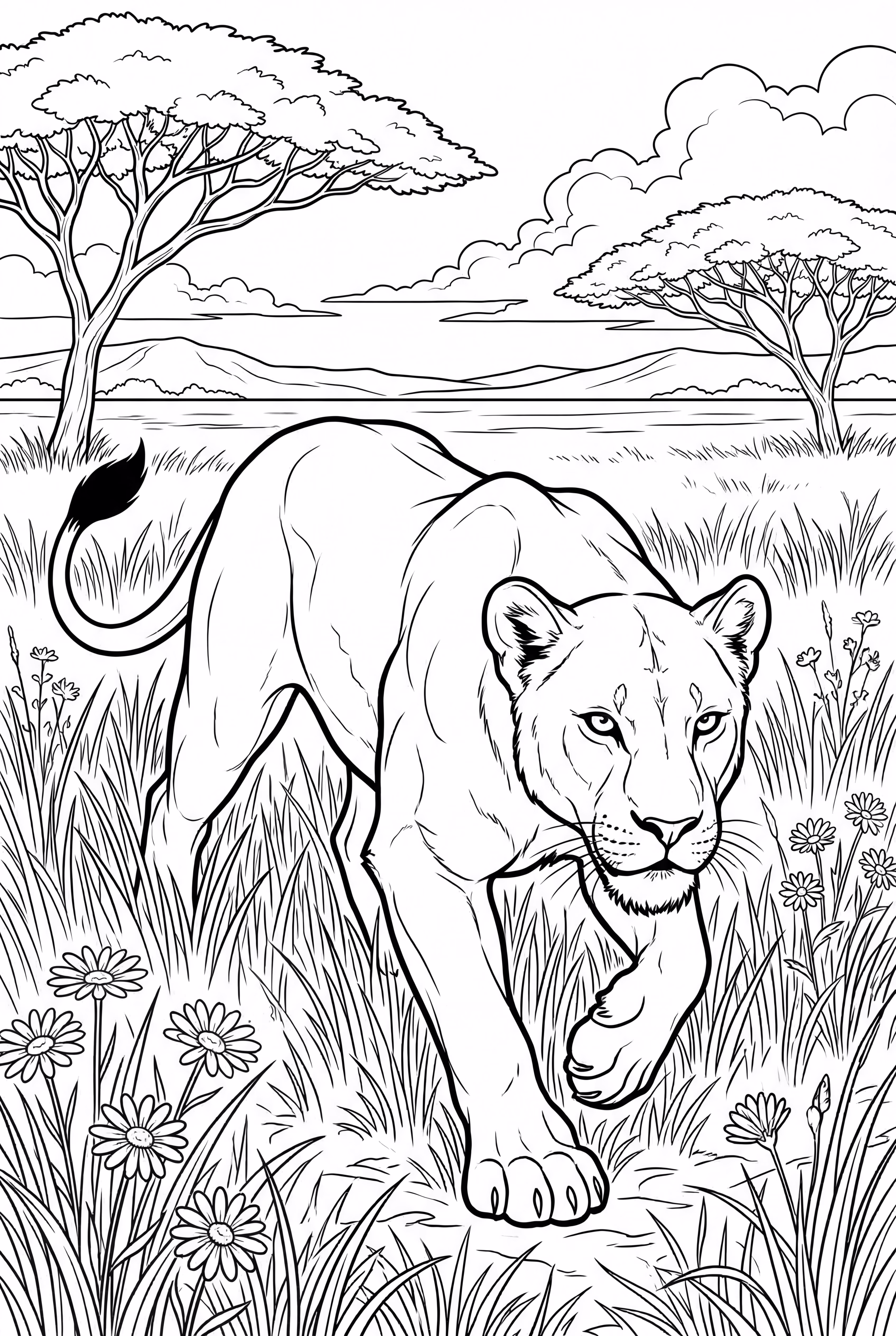 lion king nala hunting in the savanna