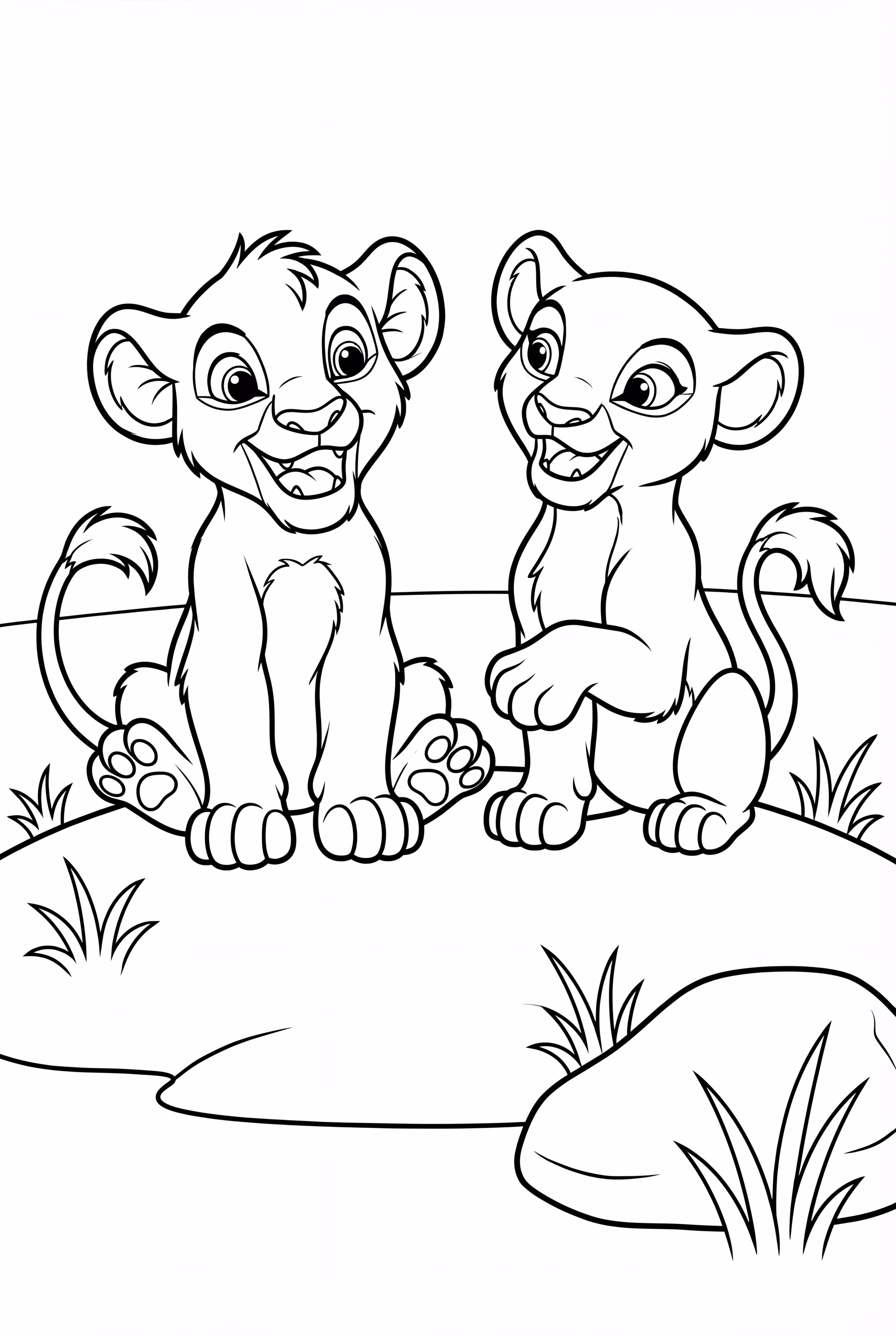 獅子王 娜娜 和辛巴一起玩耍的幼獅