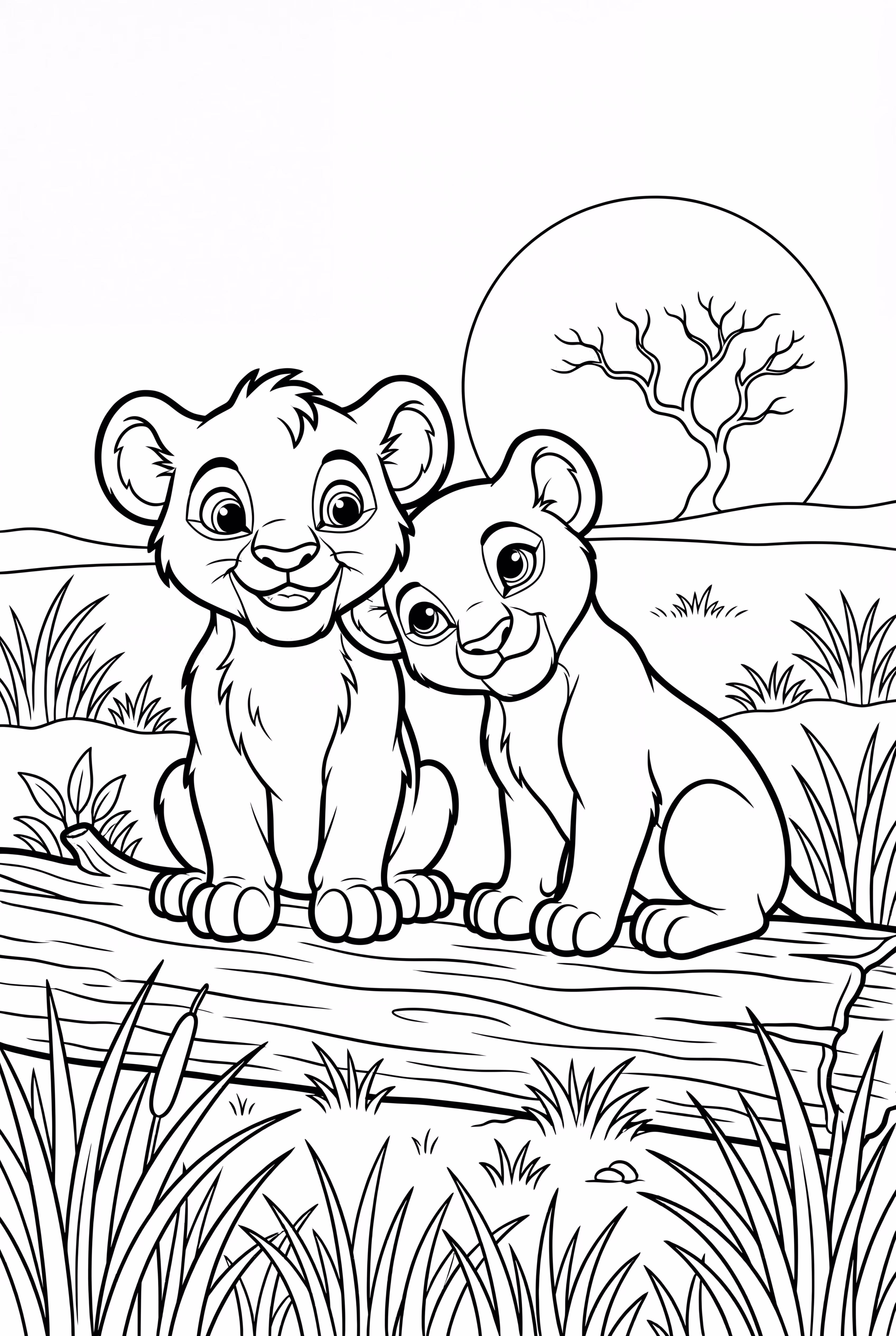 獅子王辛巴與娜娜在戲劇性的夕陽場景