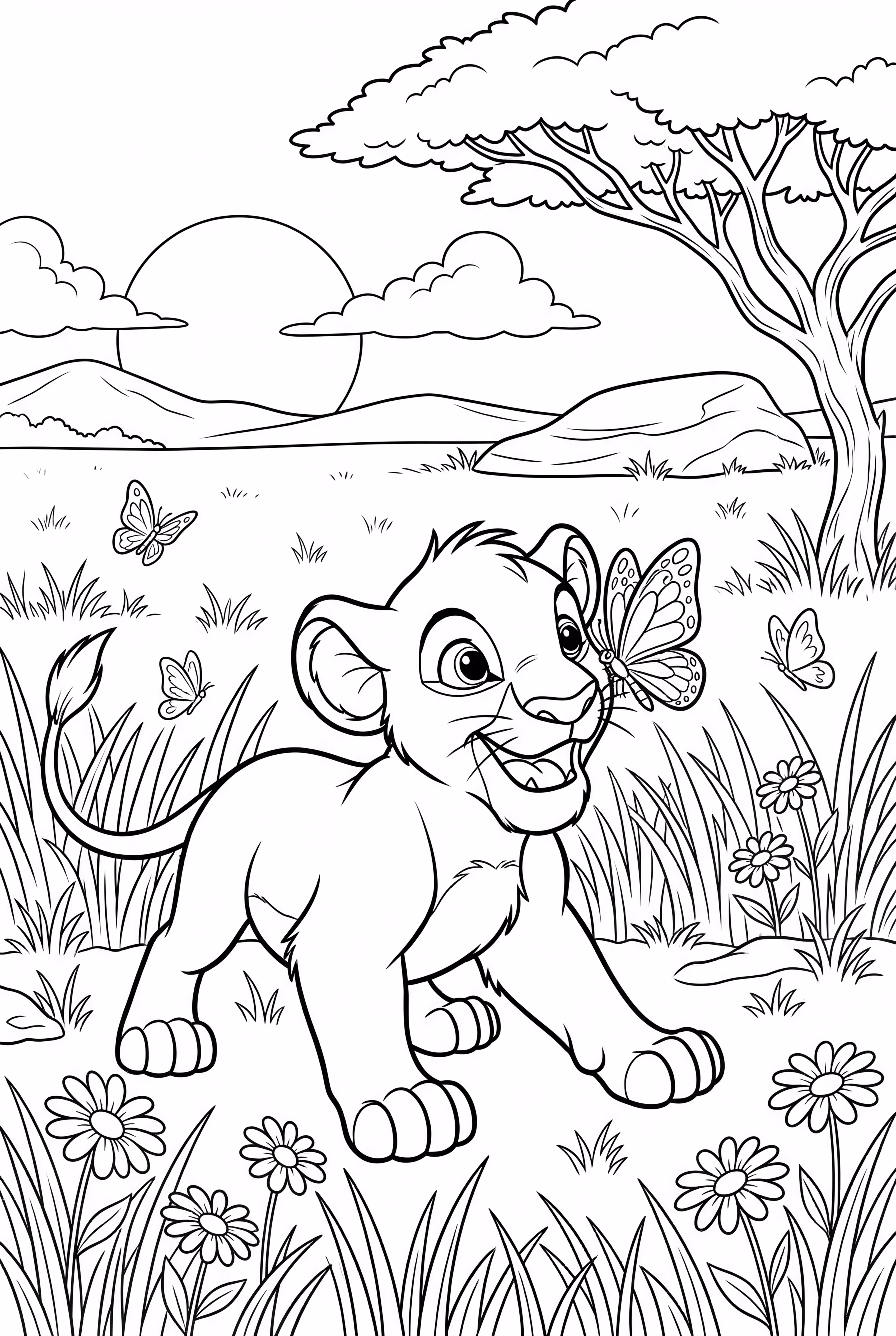 lion king simba playing with a butterfly