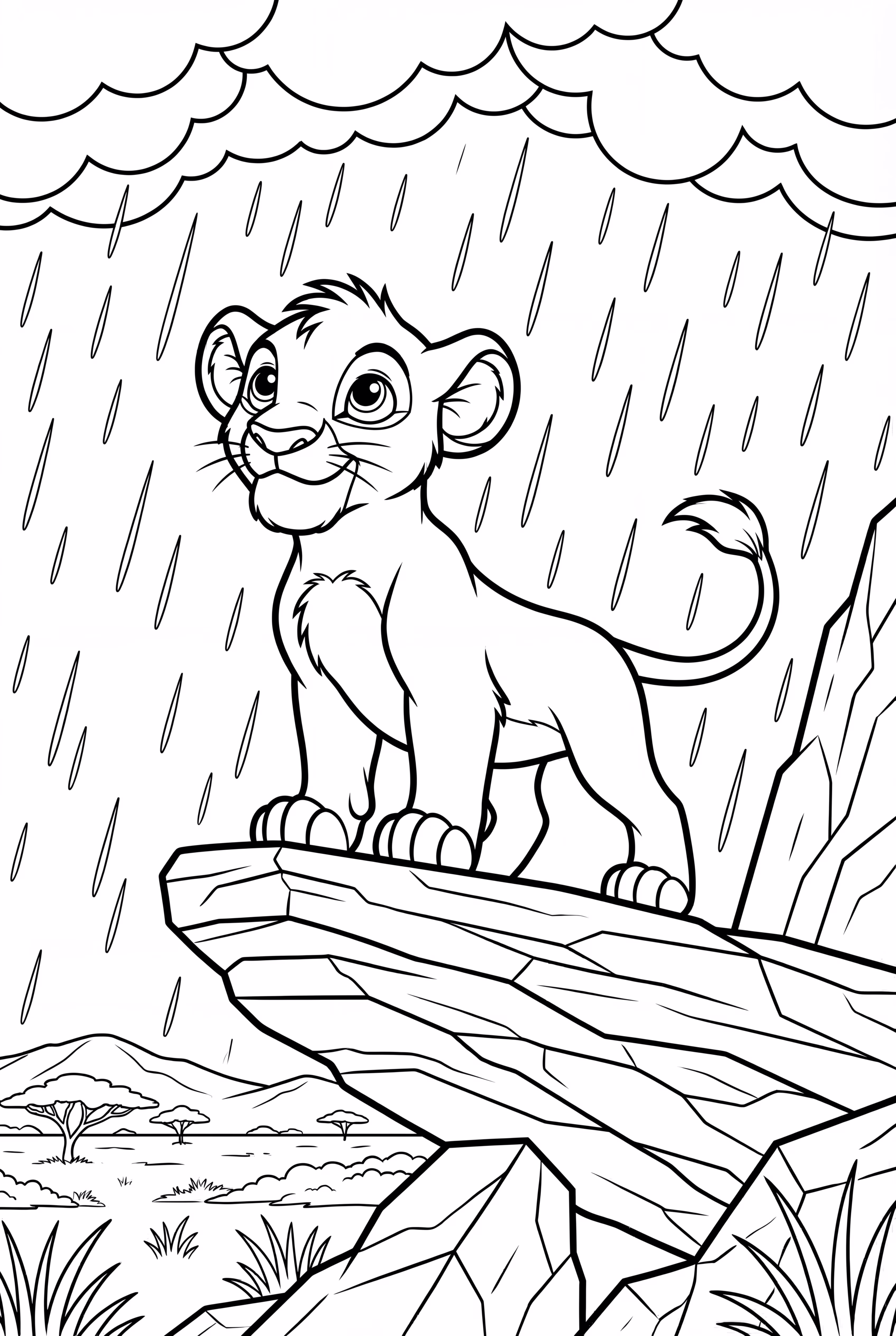 獅子王辛巴站在榮耀之石上，雨中-2