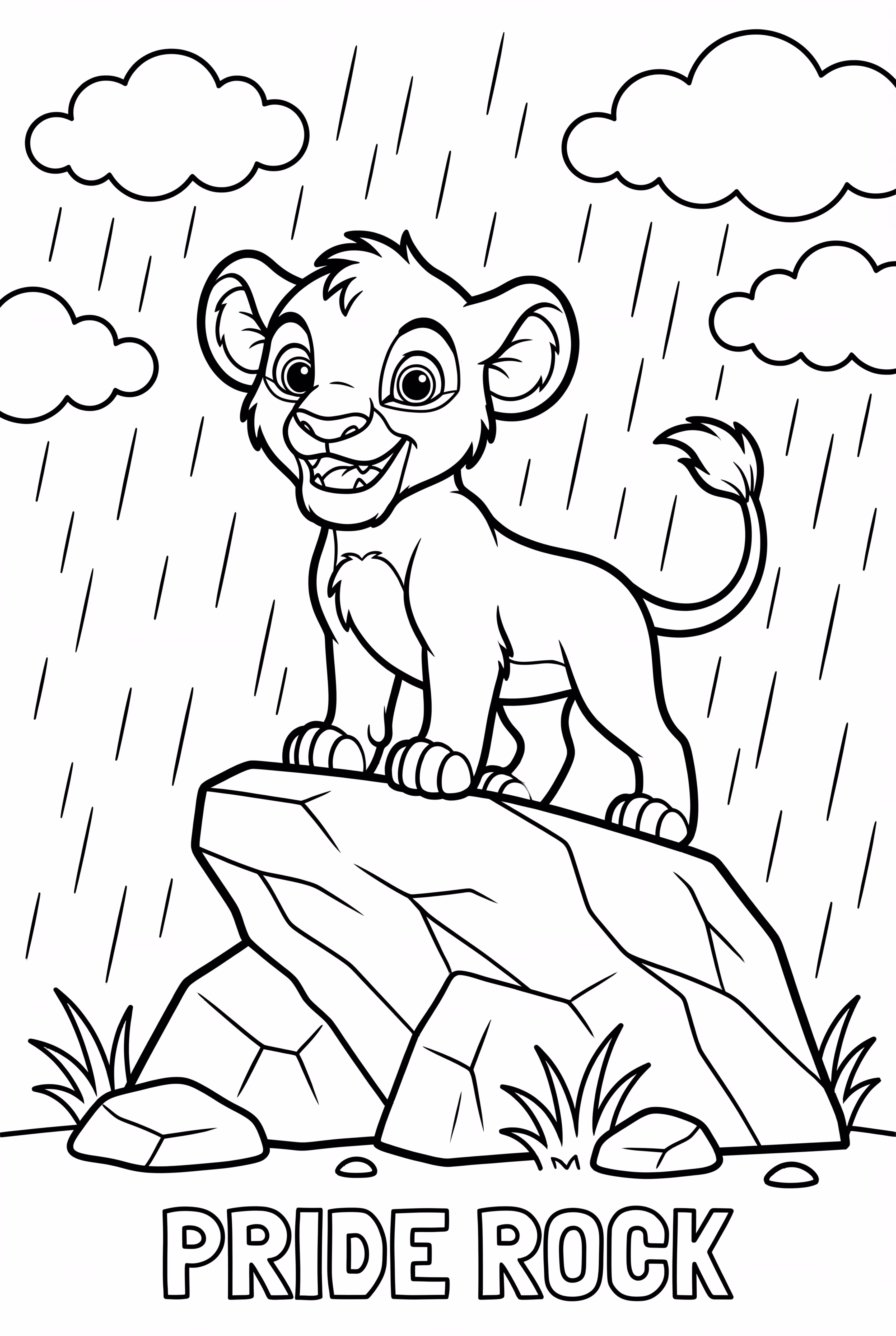 lion king simba standing on pride rock during the rain