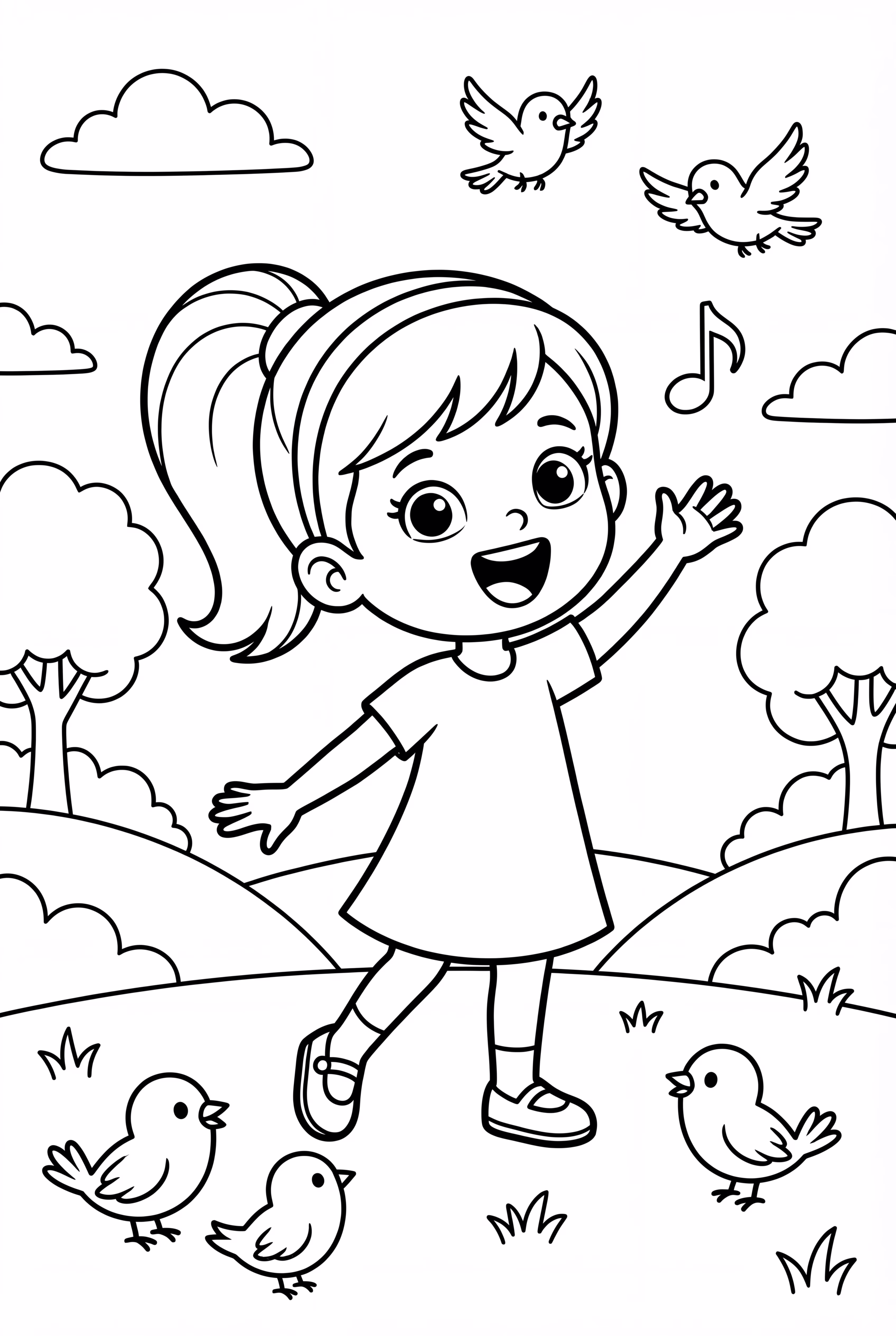 Petite Einstein Annie chantant aux oiseaux