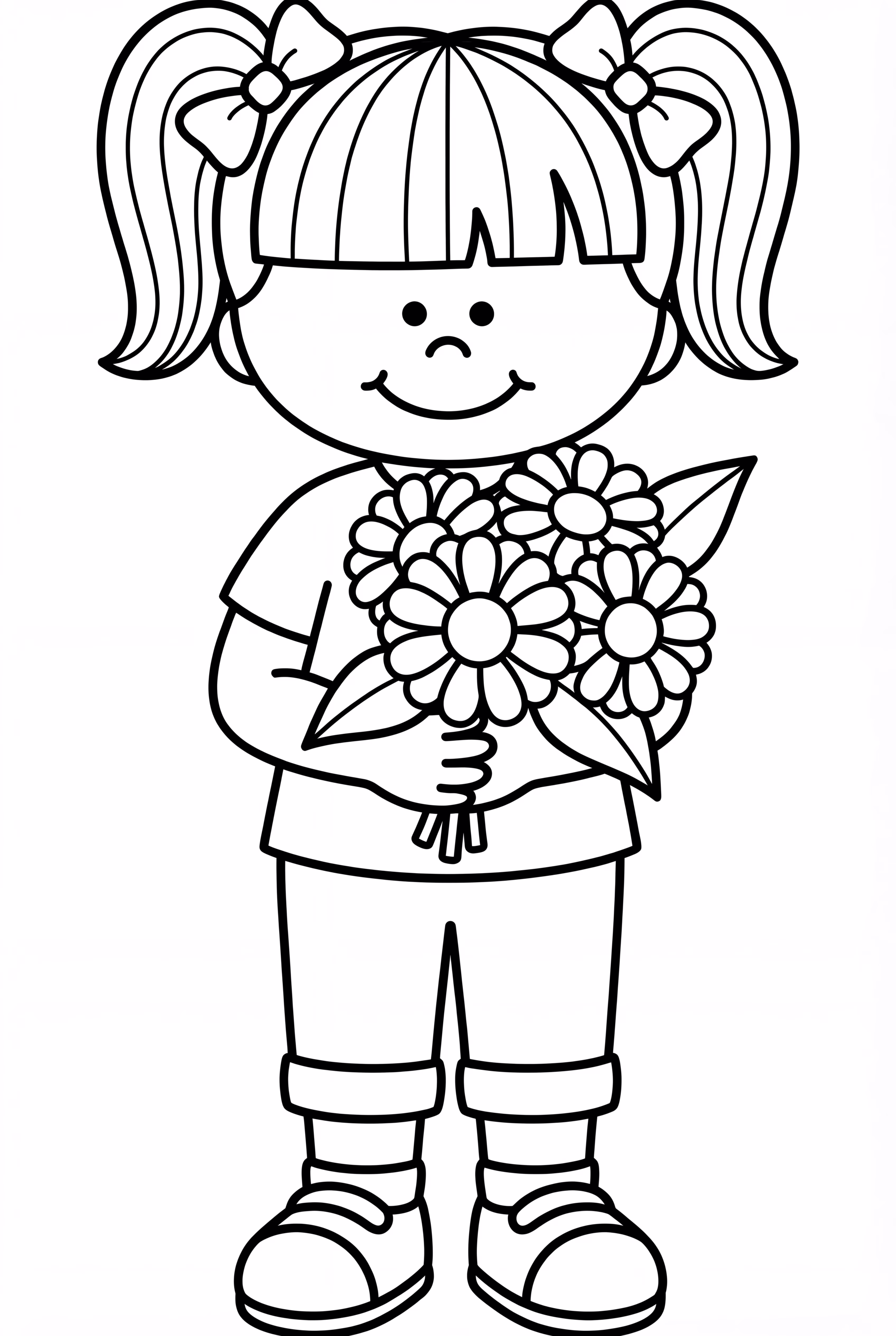 Little Girl Holding Zinnia Bouquet