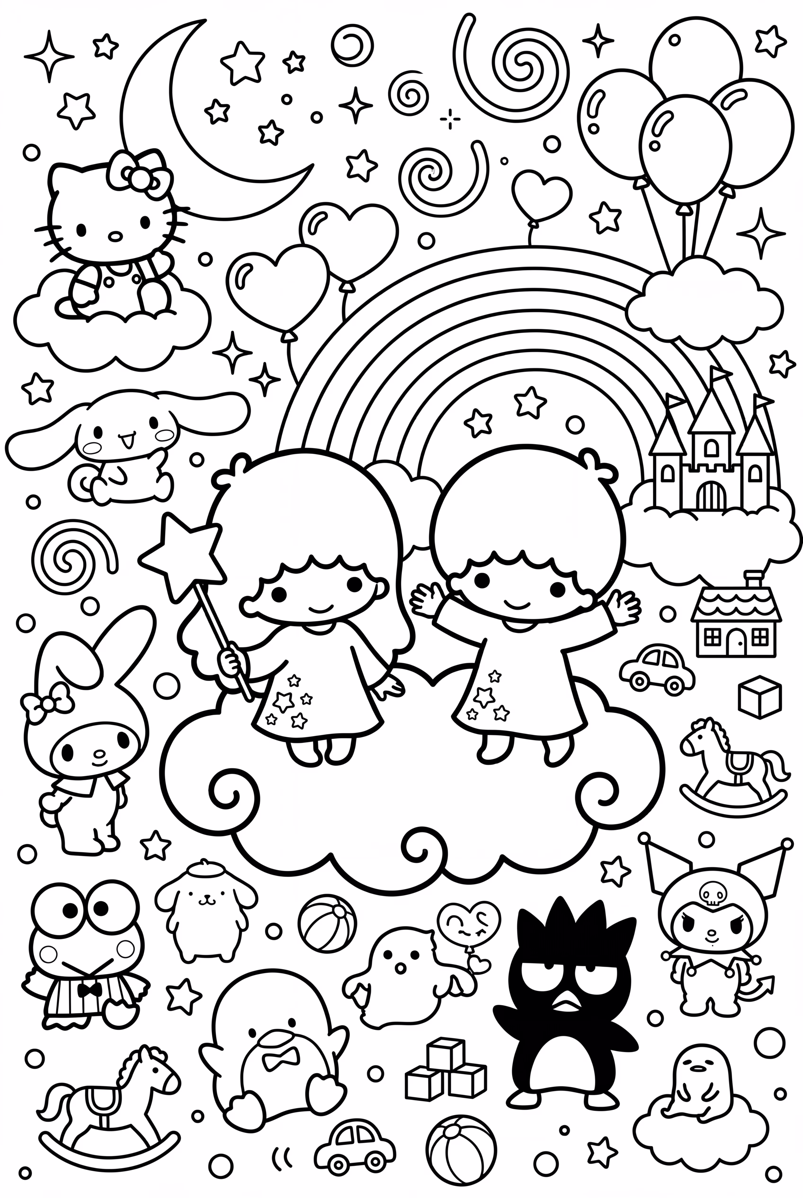 Les Petits Étoiles Jumelles et de nombreux amis Sanrio ensemble