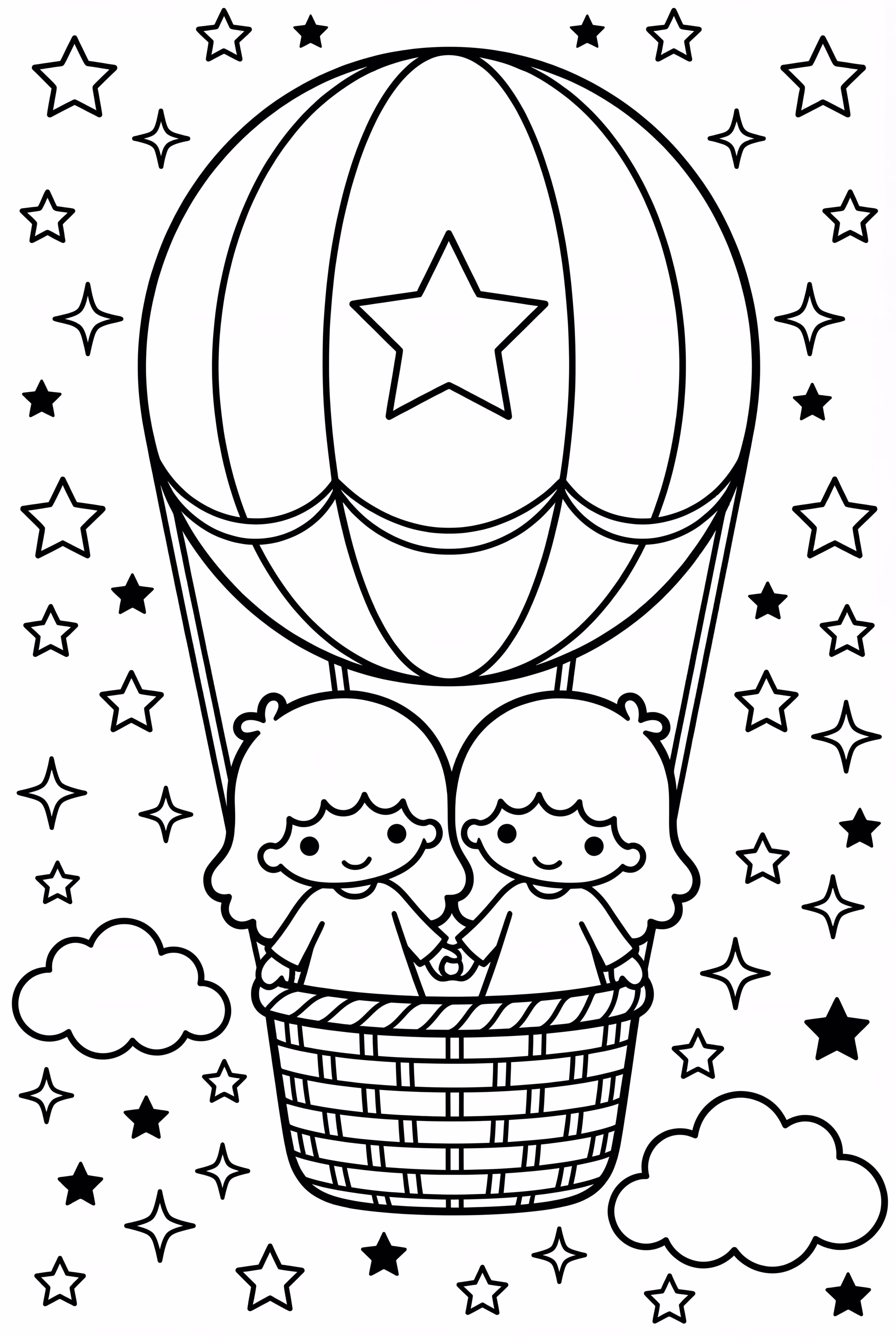 星空の中のリトルツインスターズの熱気球