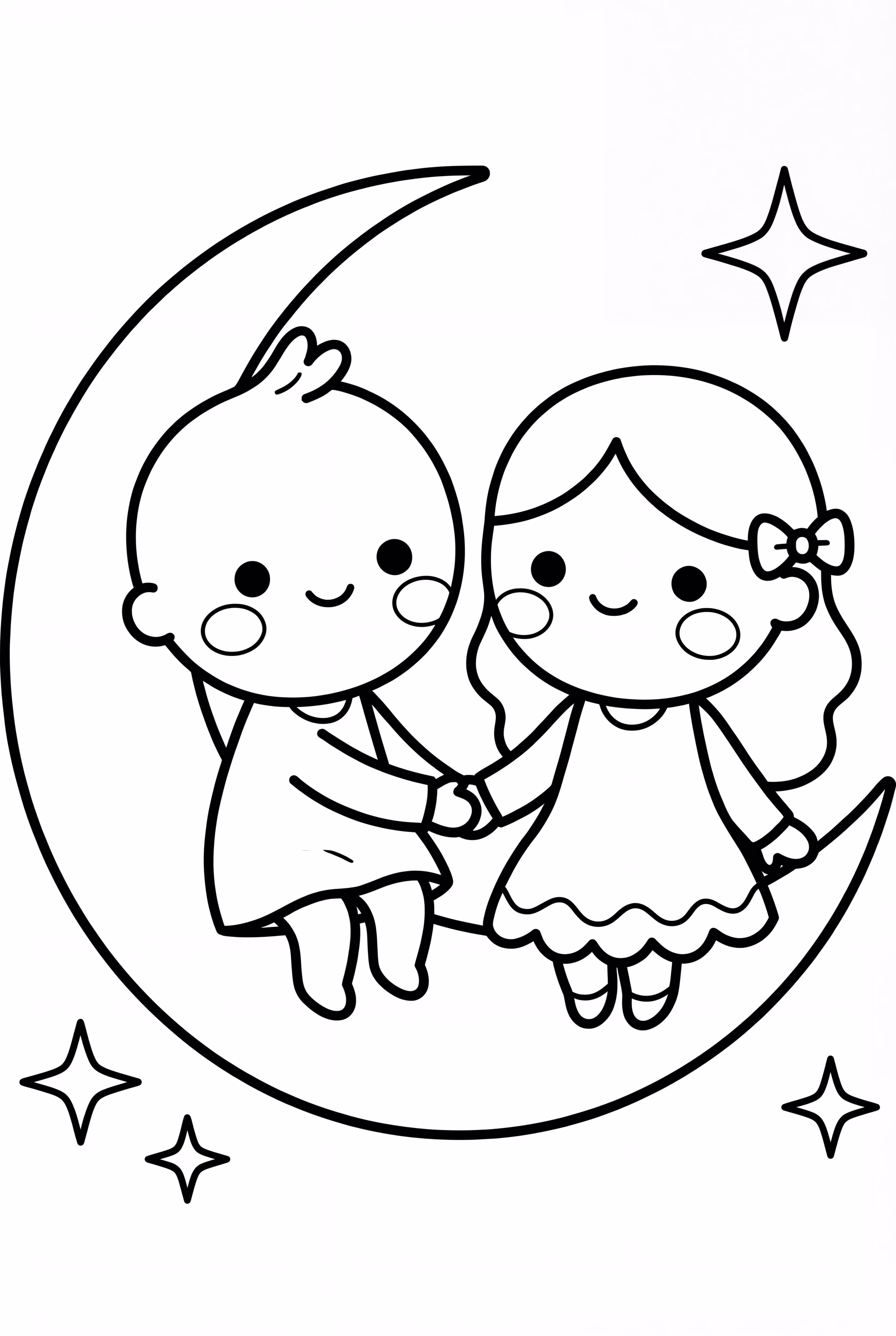 Petits Étoiles Jumeaux sur un Croissant de Lune