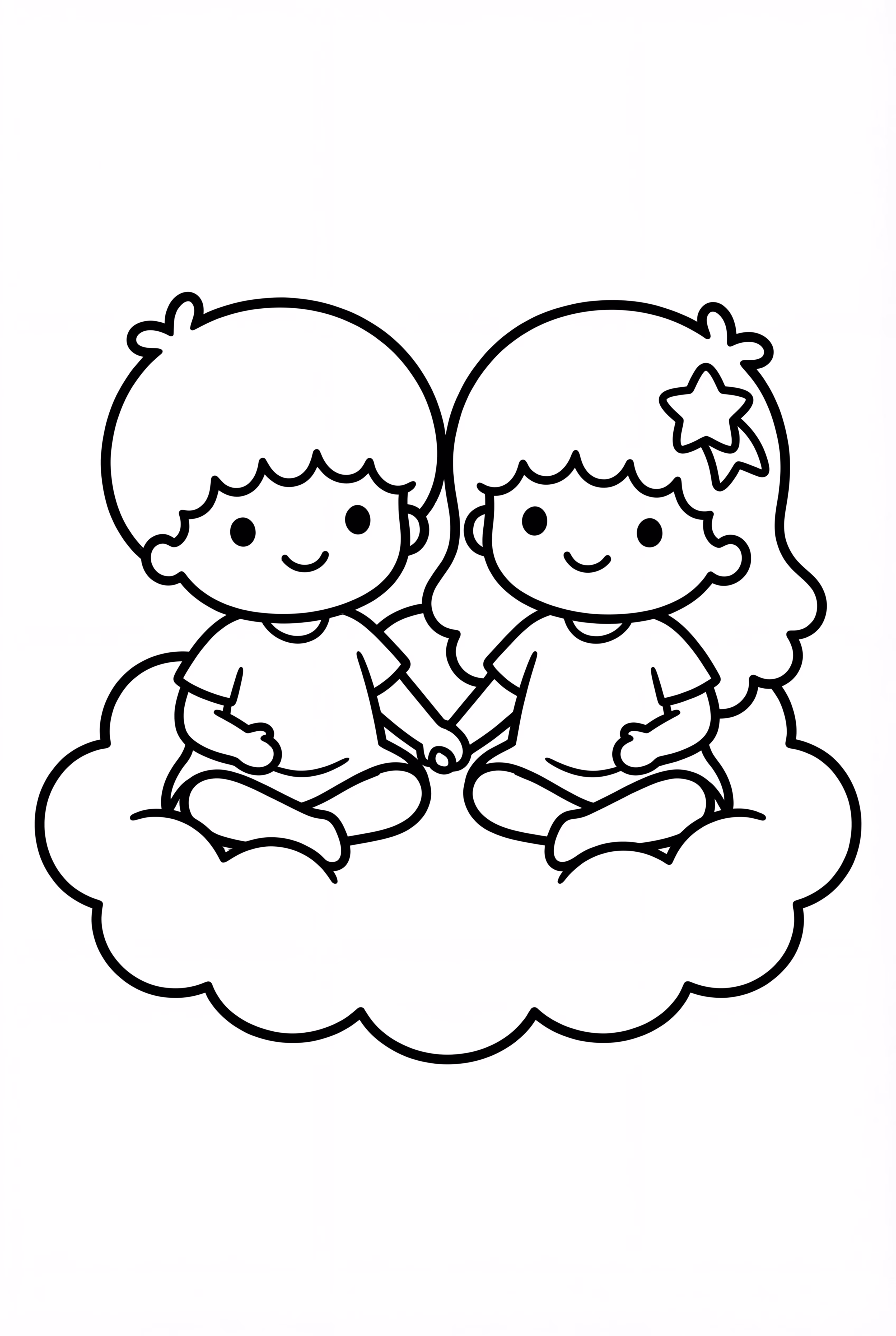 Little Twin Stars Sitting On A Puffy Cloud
