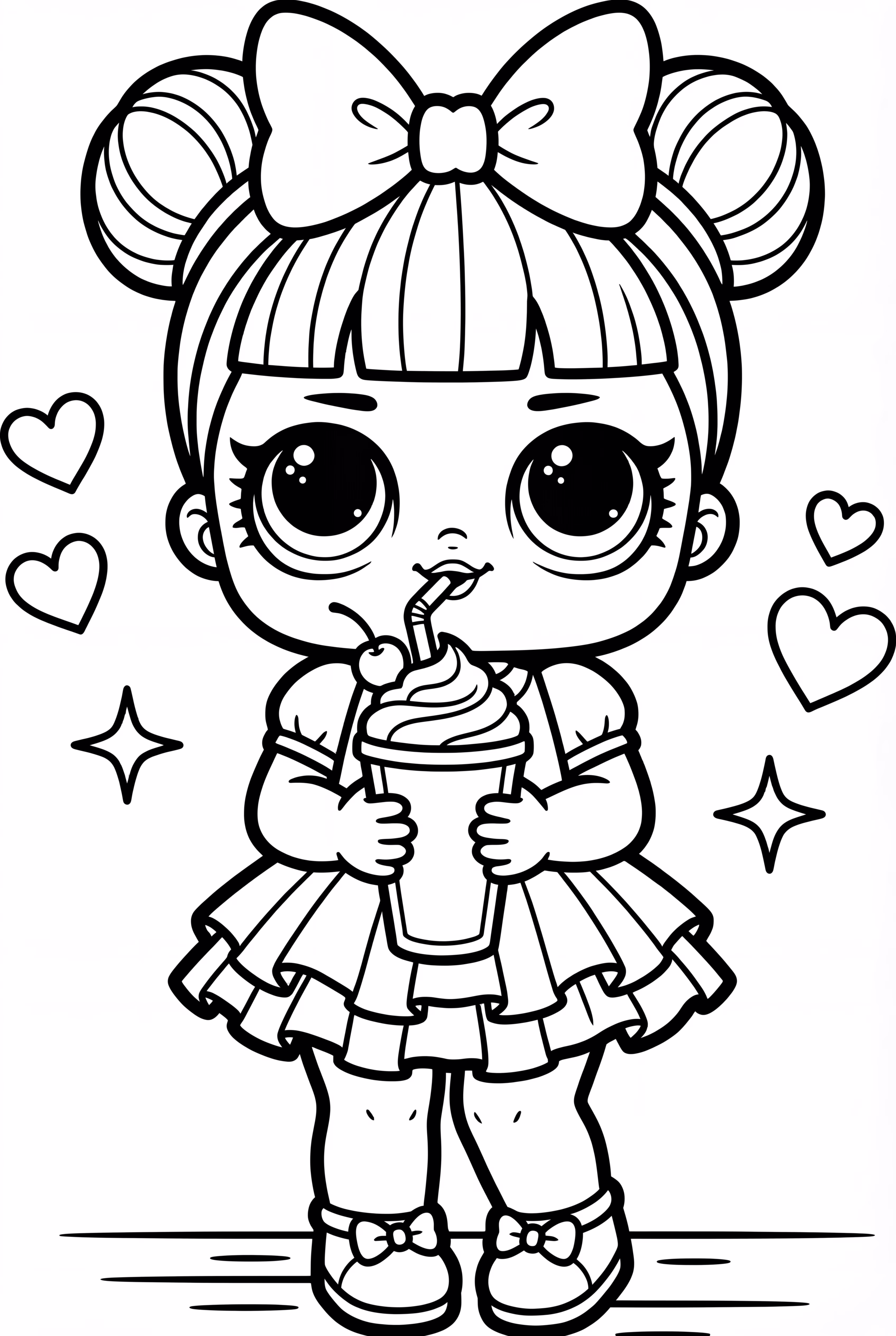 Lol-Puppe trinkt einen Milchshake