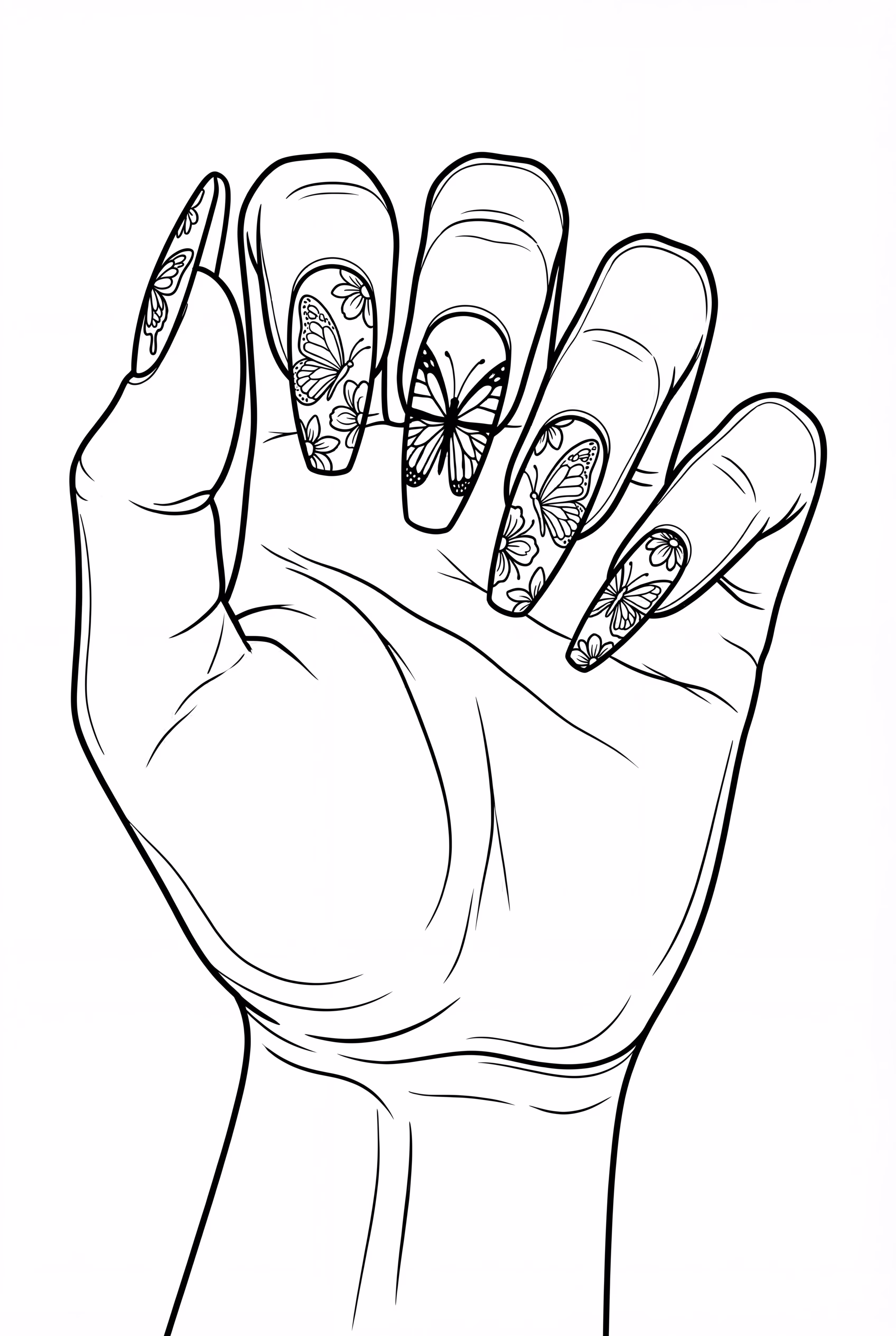 Long Nails with Butterfly Motifs