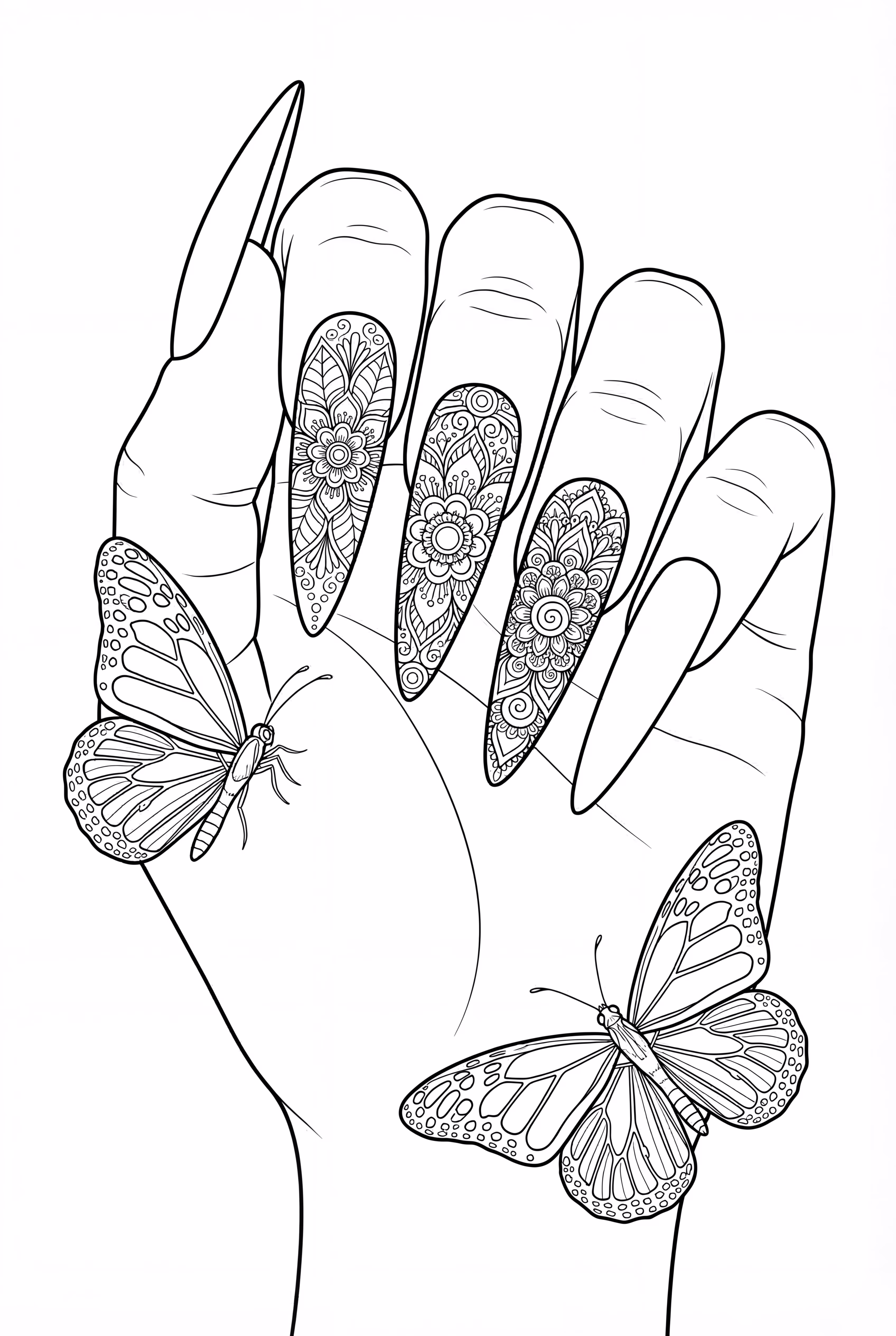 长指甲与蝴蝶图案