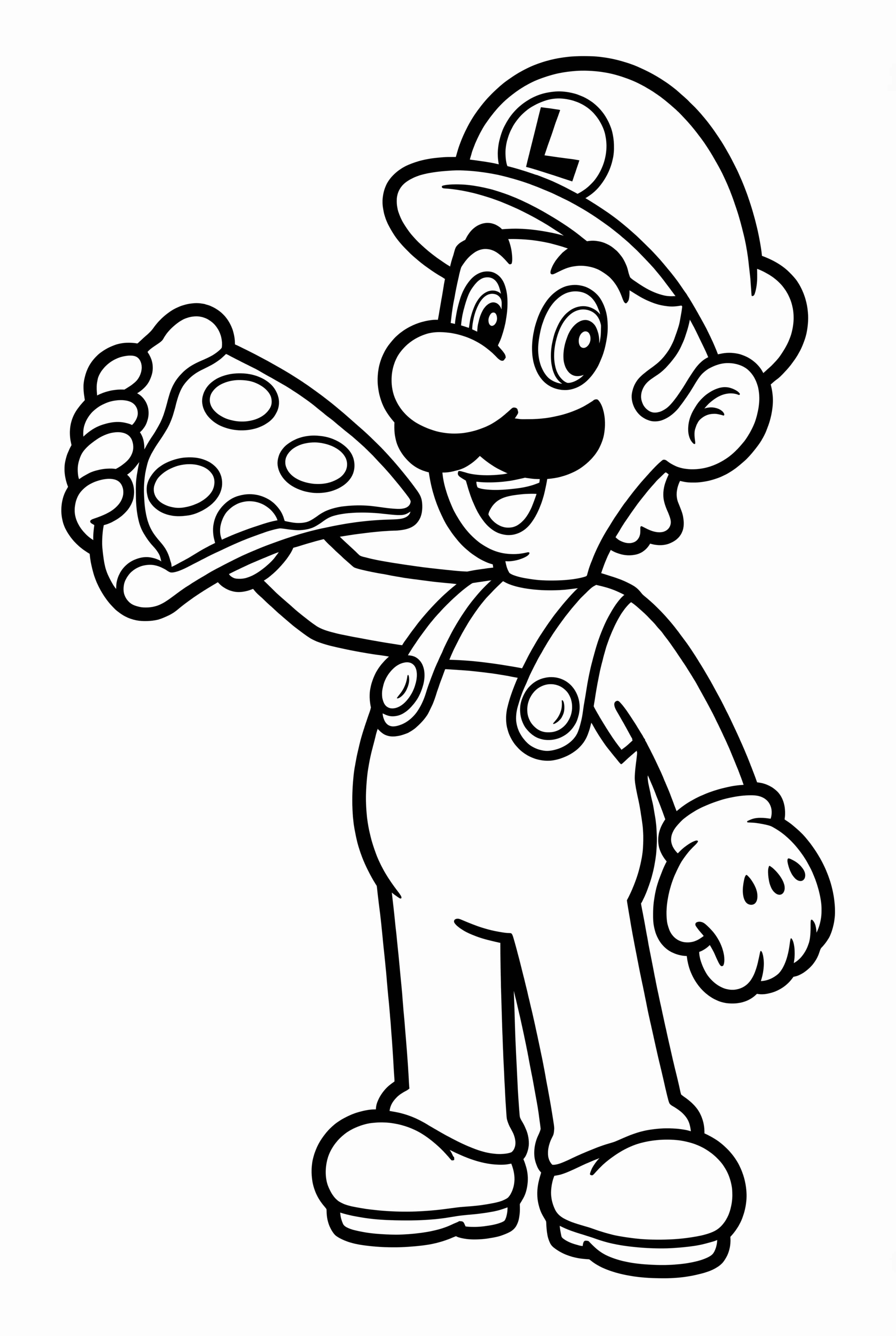 Luigi isst ein Stück Pizza