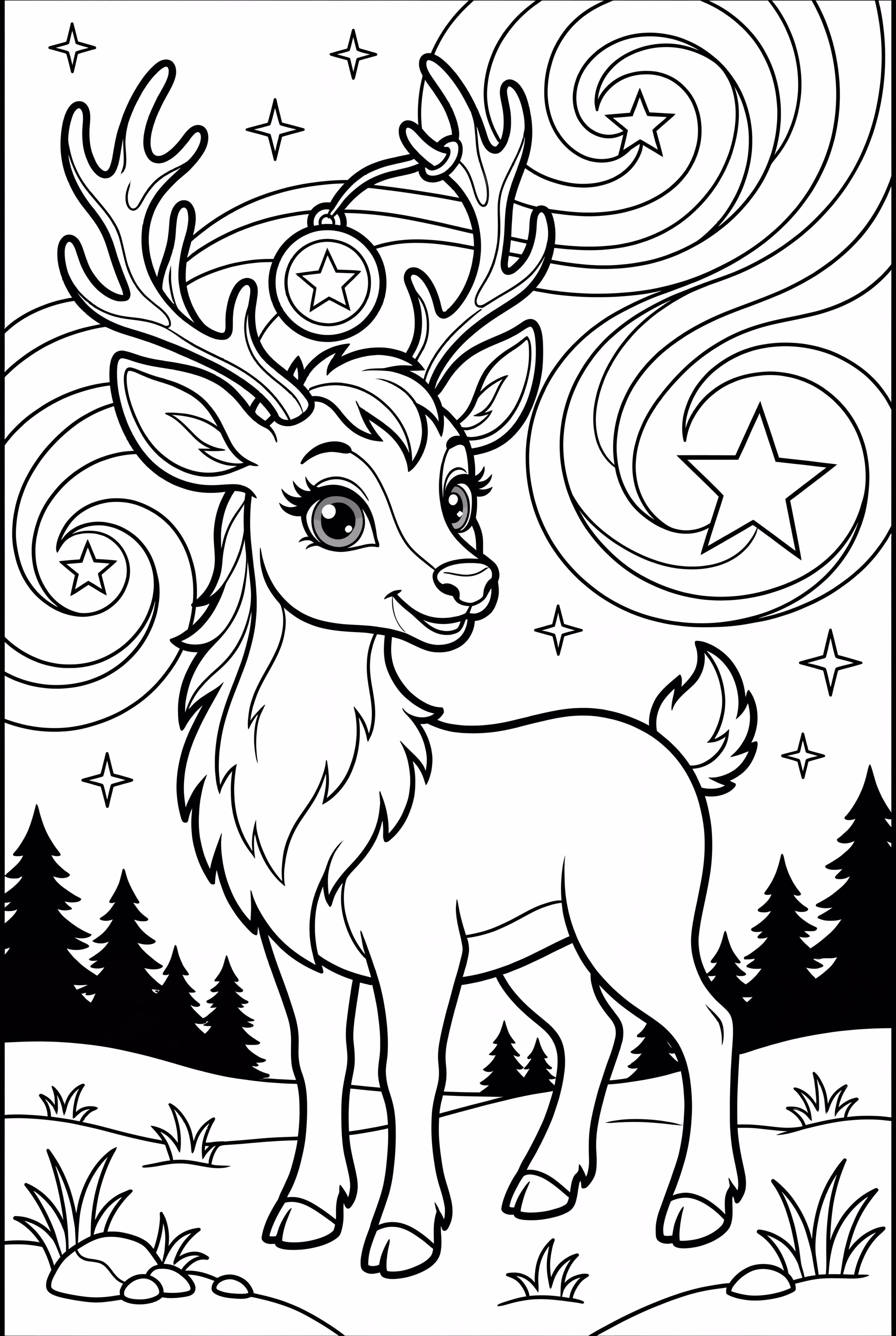 神奇的馴鹿在北極光下