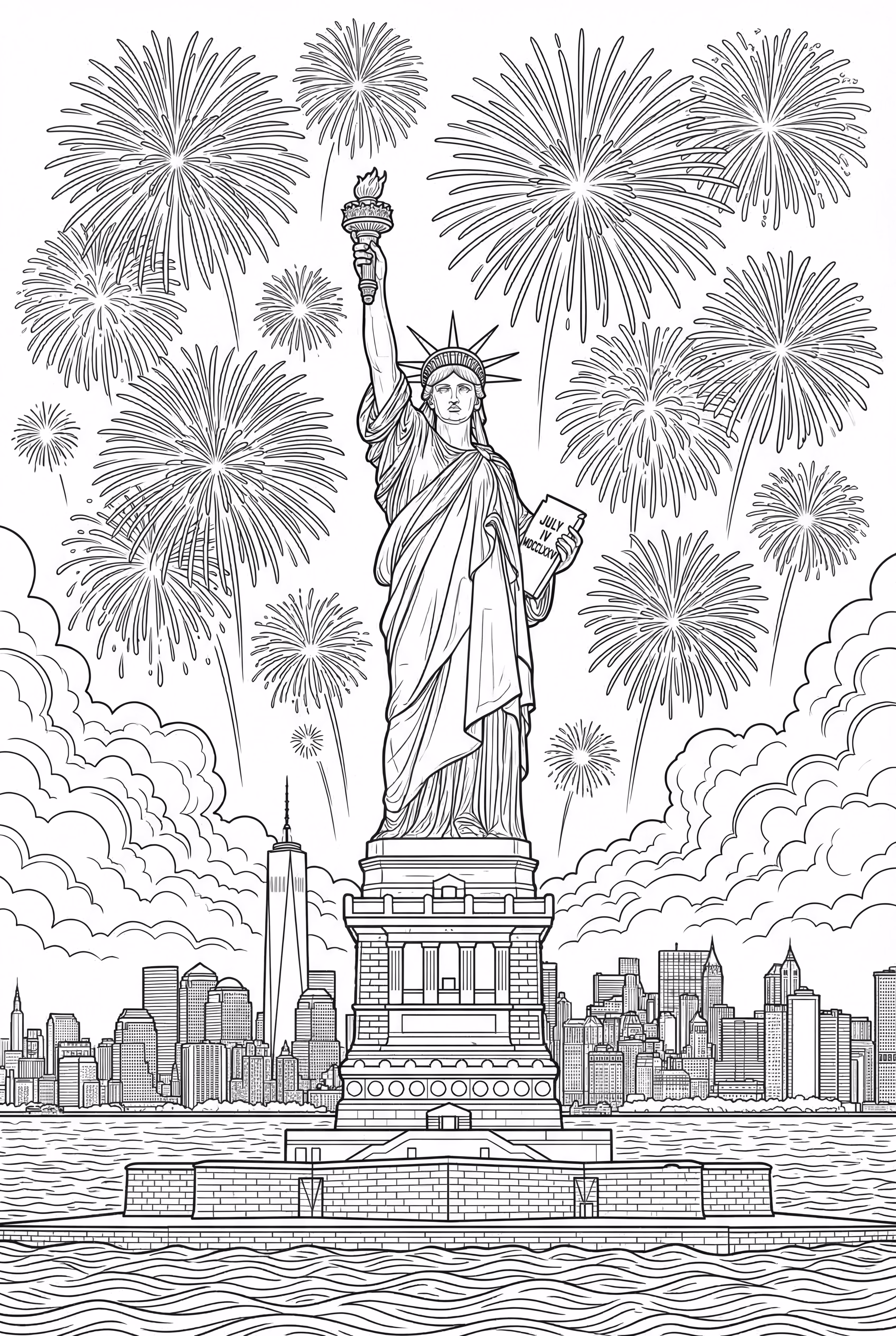 Majestic Fireworks Over The Statue Of Liberty