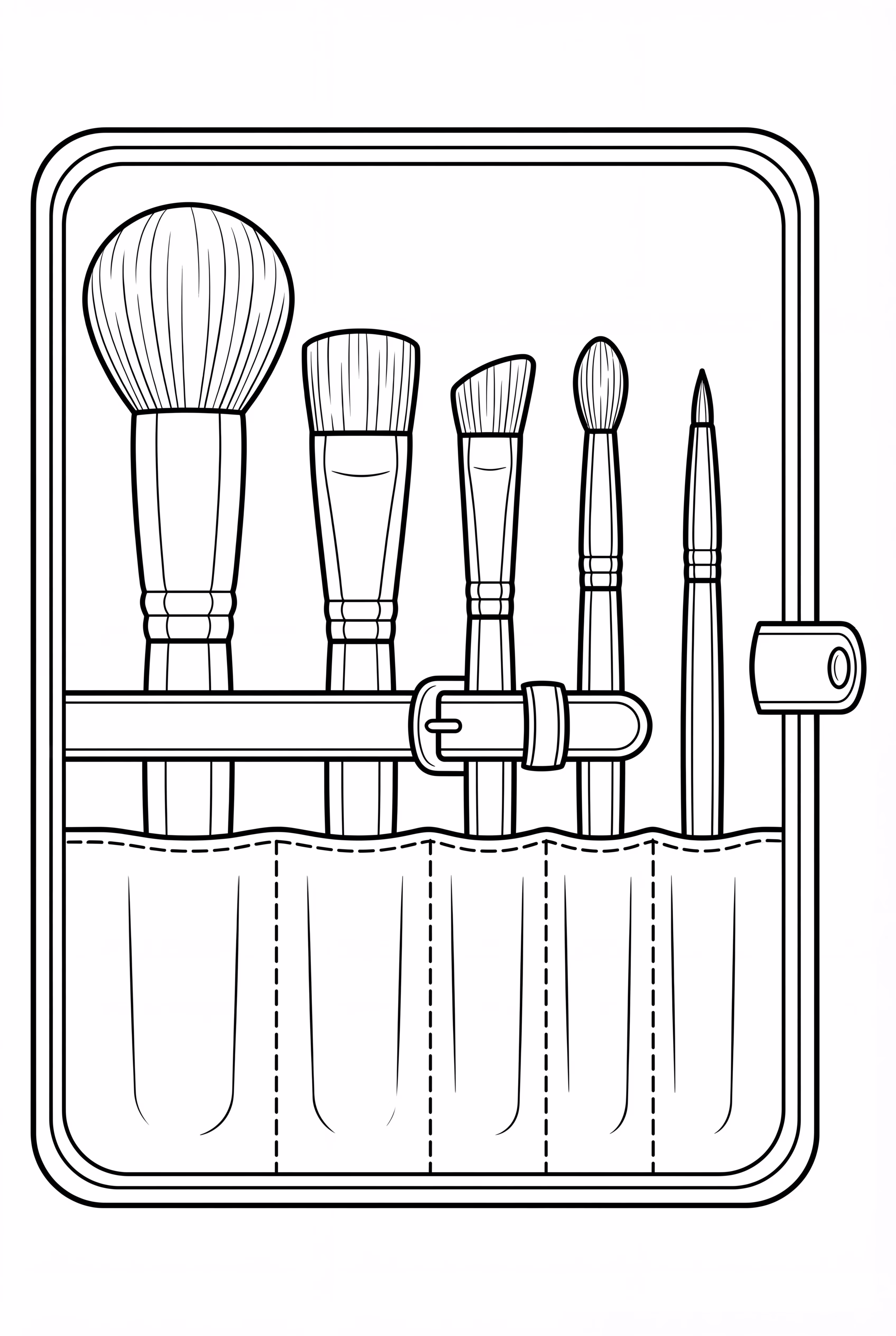 Estuche para brochas de maquillaje desplegado mostrando variedad
