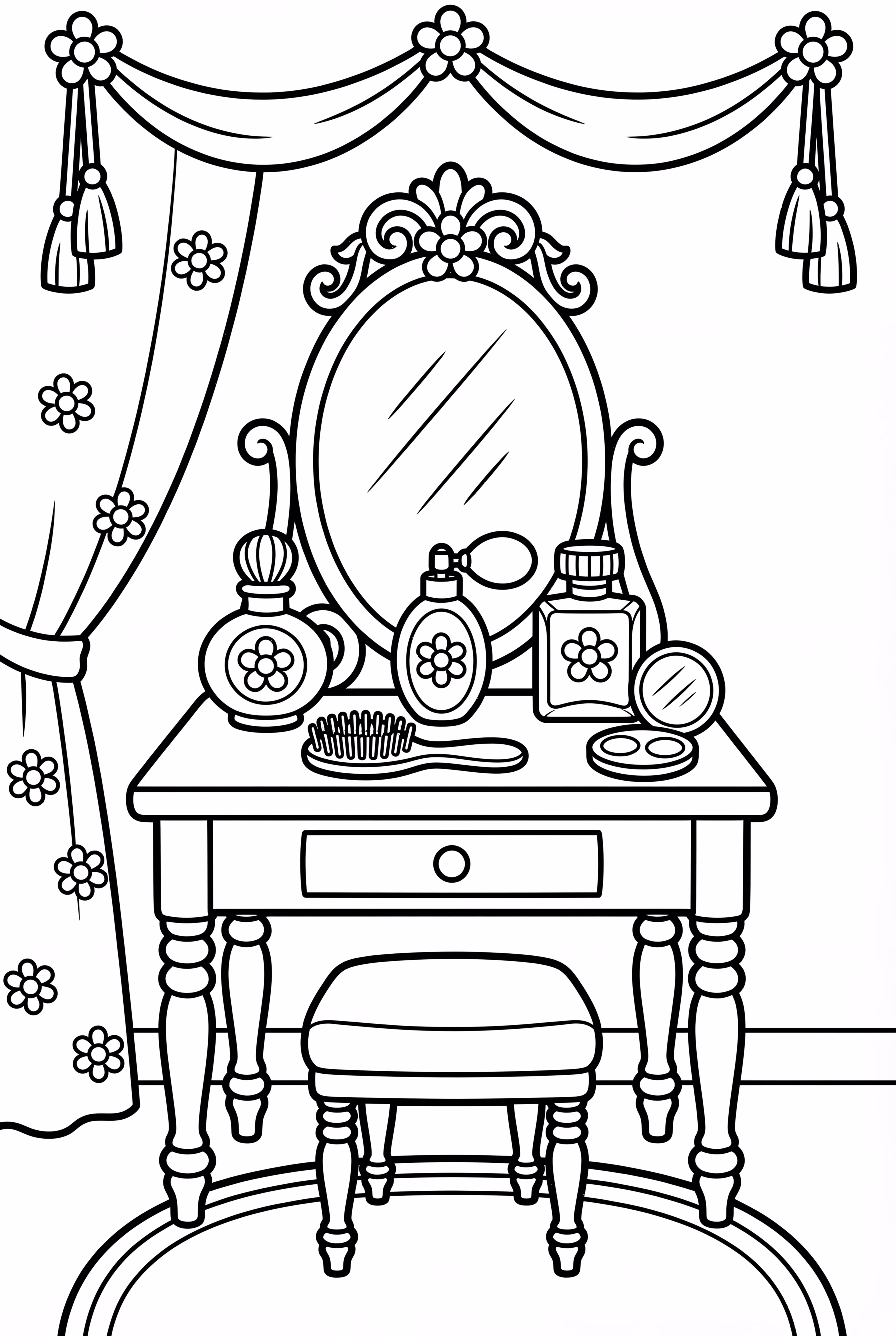 Makeup Vanity With Vintage Perfume Bottles