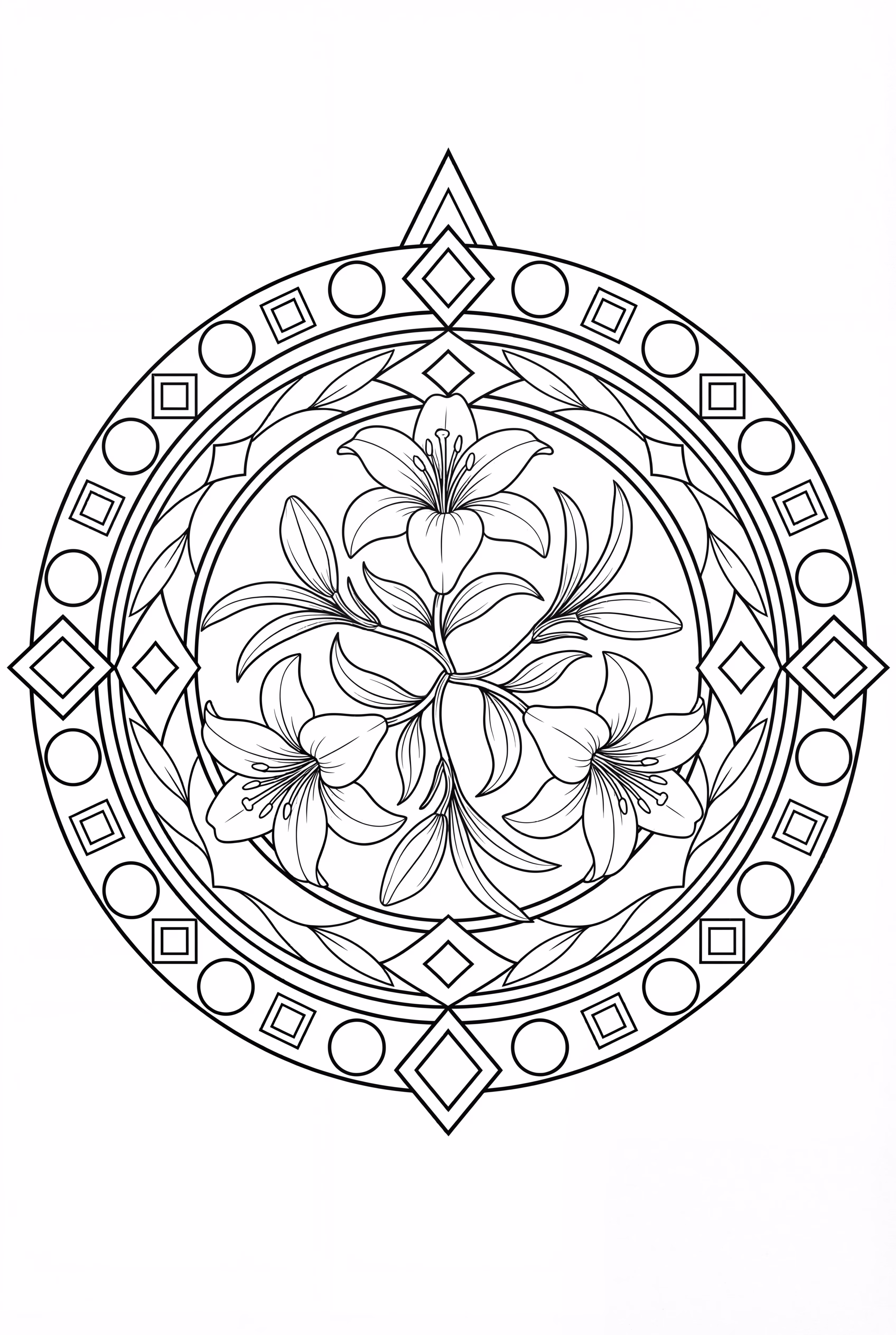 Mandala présentant des lys en fleurs