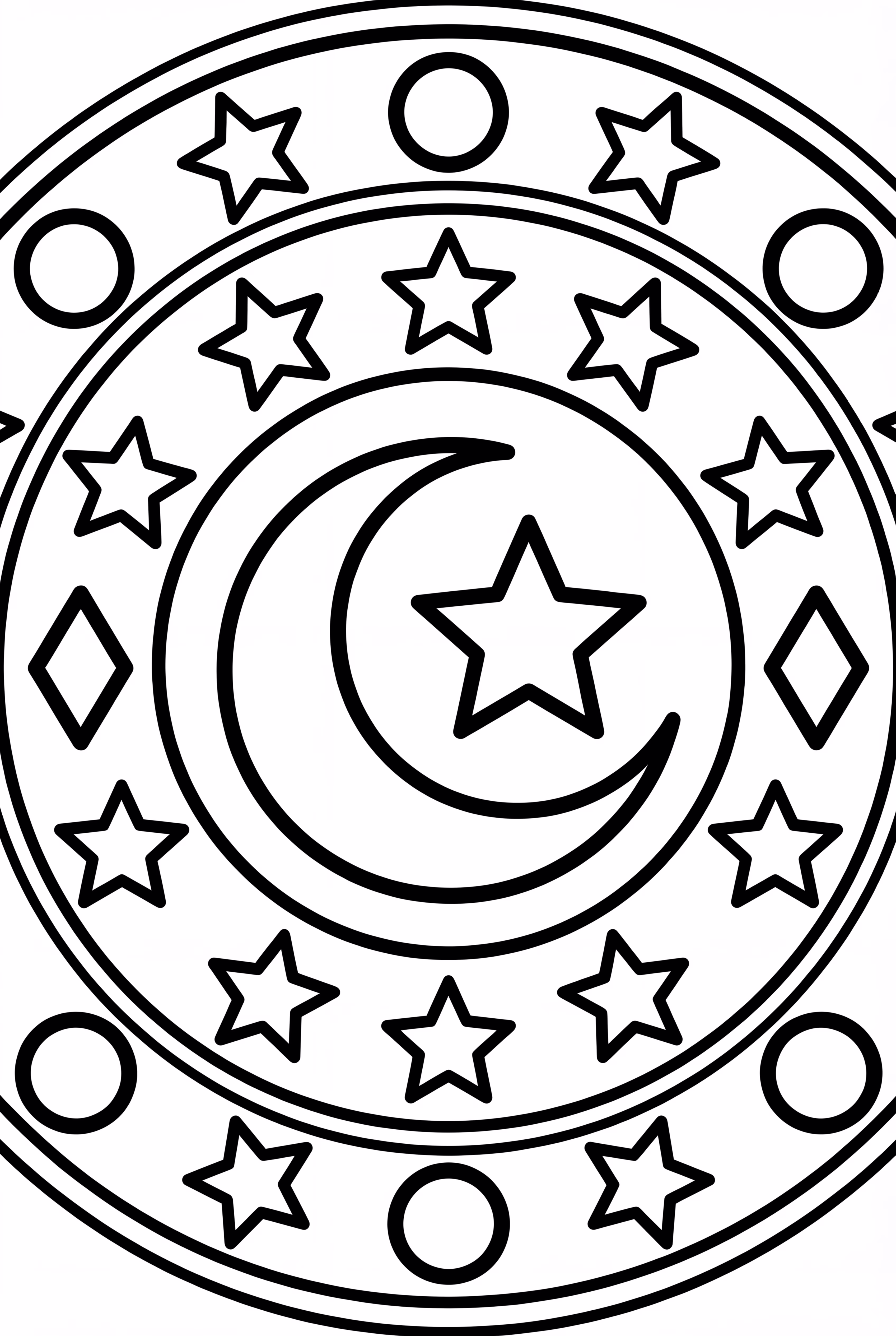 Mandala Featuring Moon and Stars