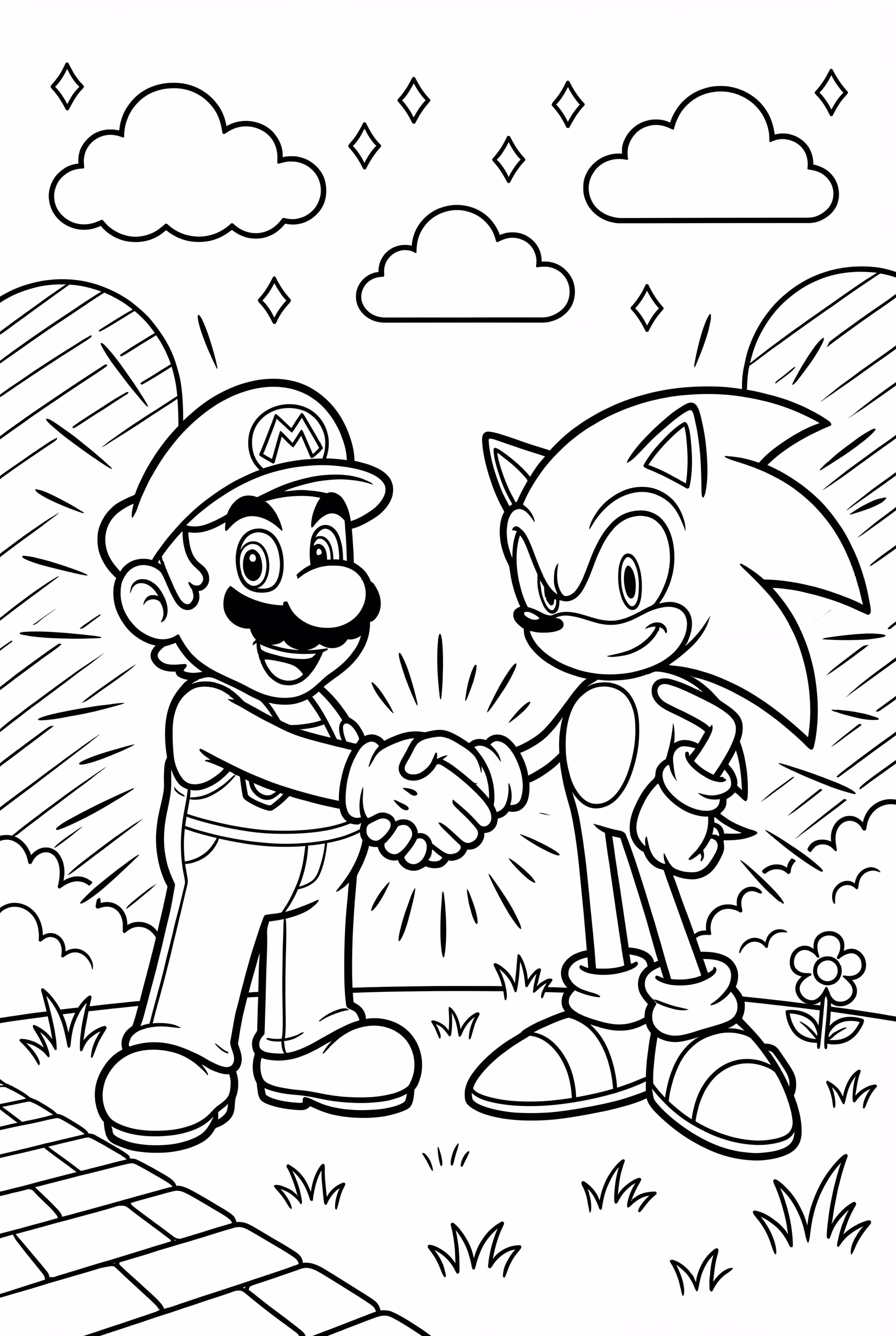 마리오와 소닉 악수하기-2