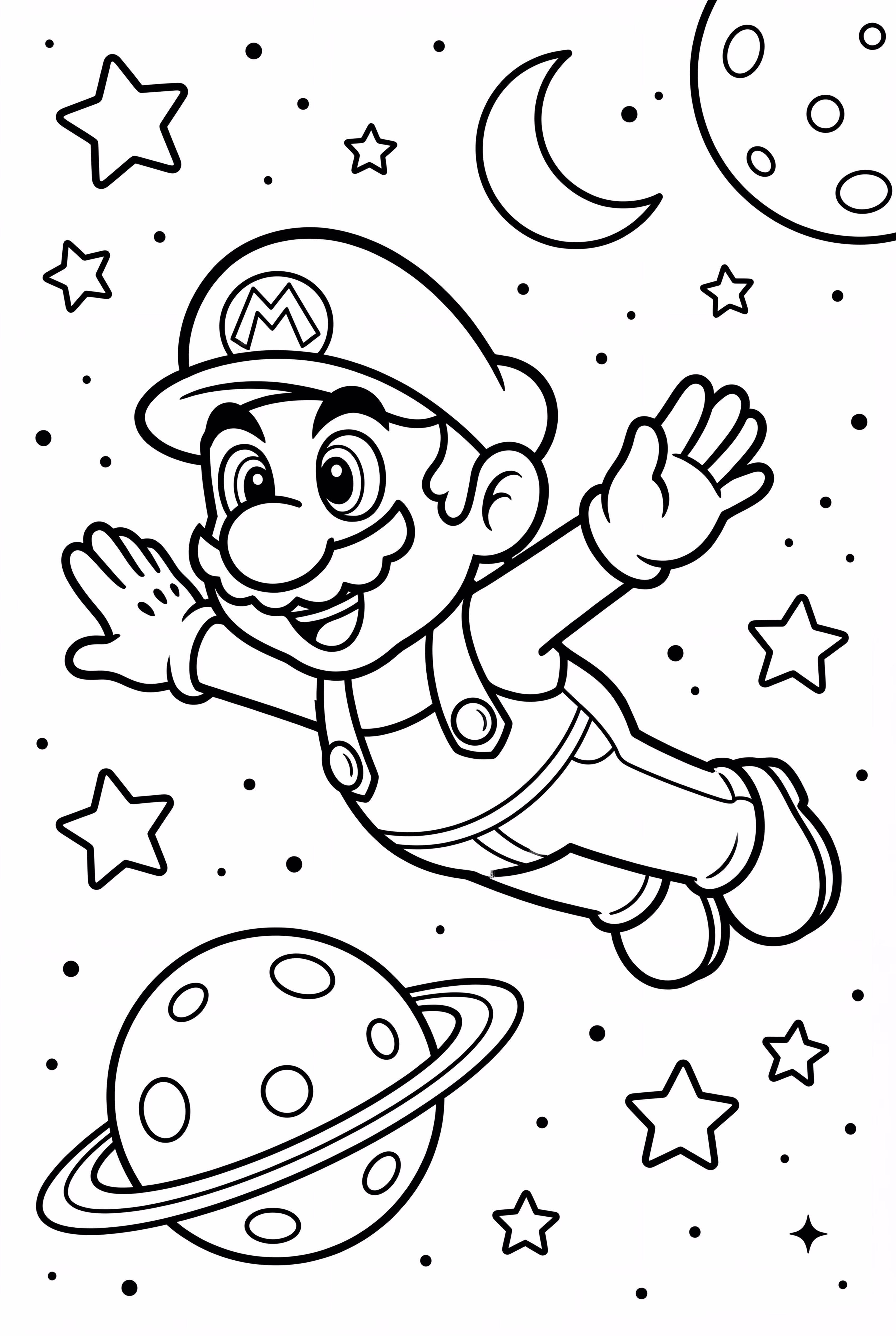 갤럭시 별들 속에서 떠 있는 마리오