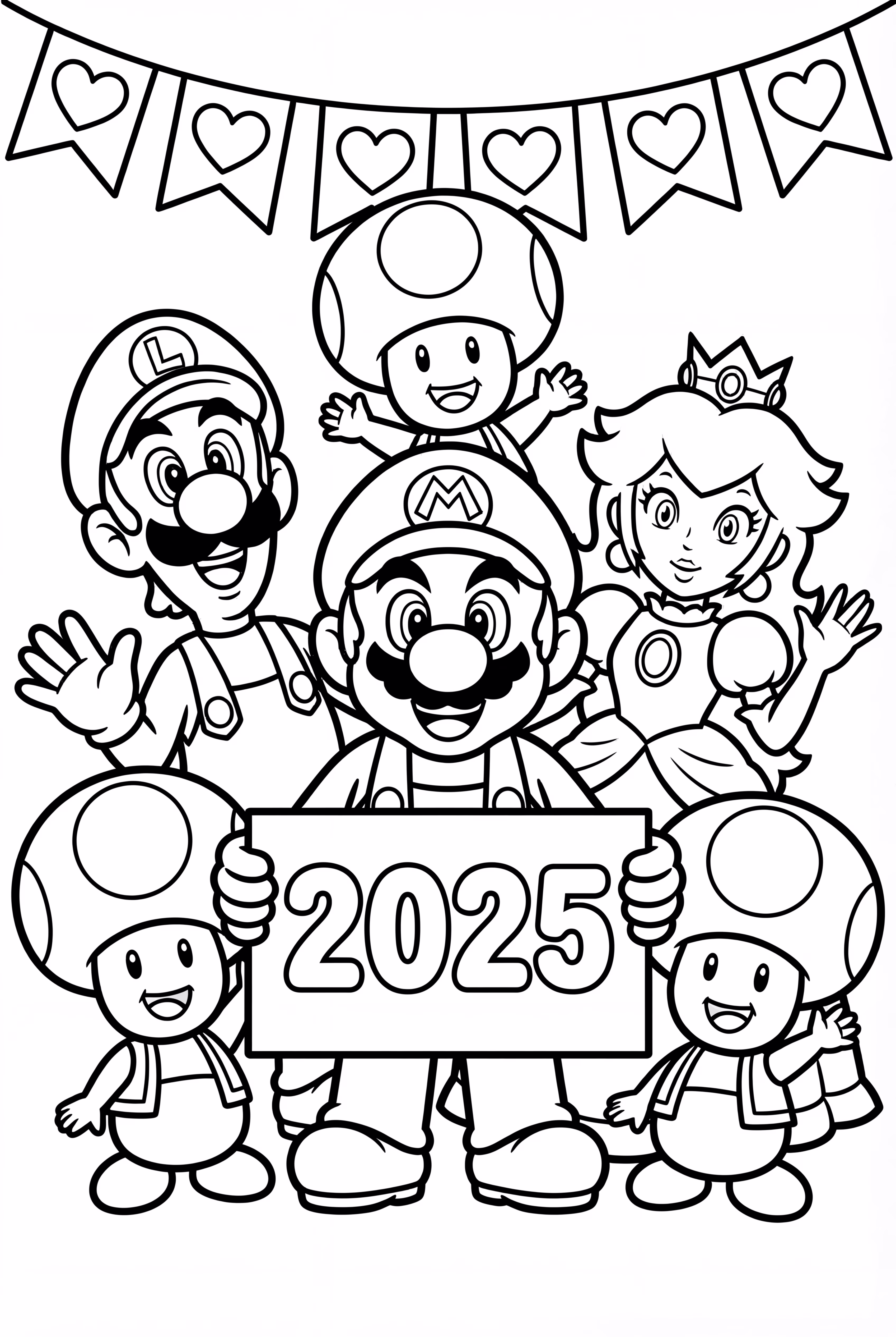 馬里奧和朋友們舉著2025的標誌