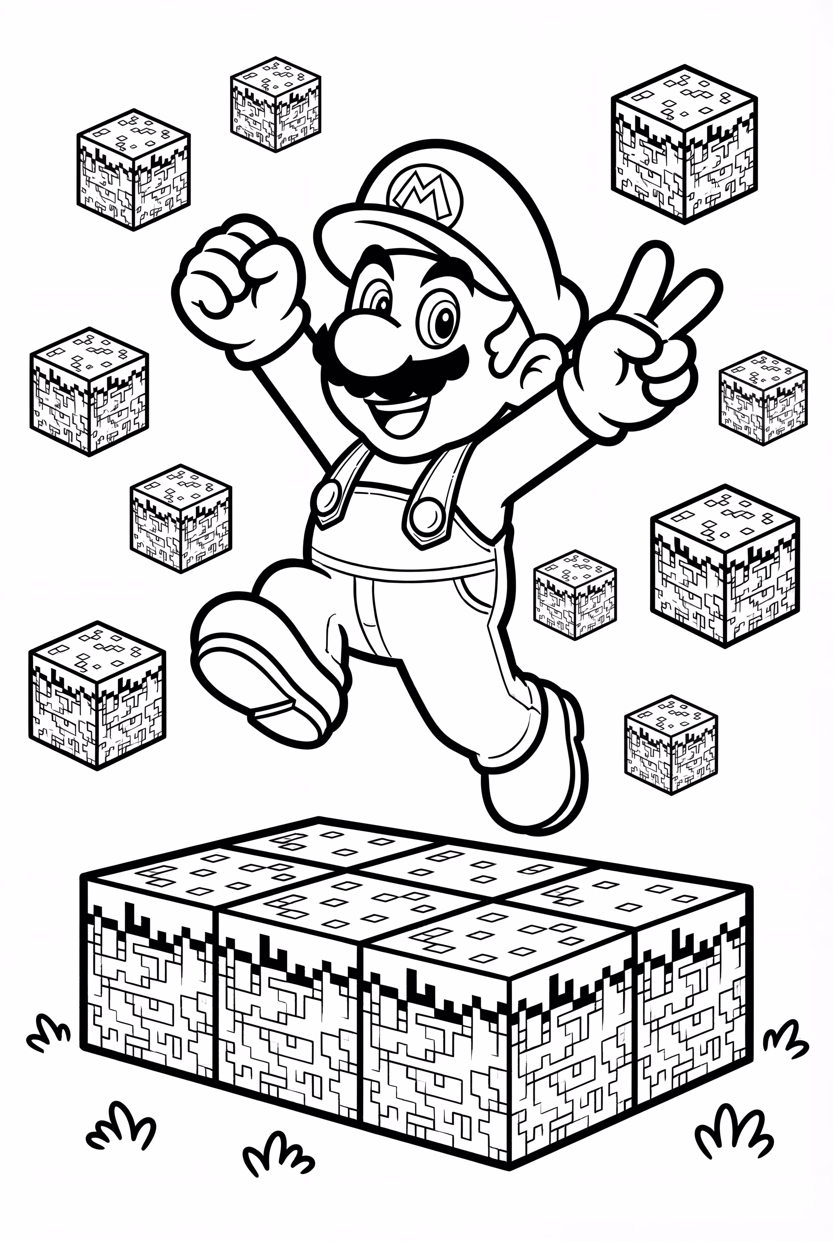 Mario Jumping Over Minecraft Blocks