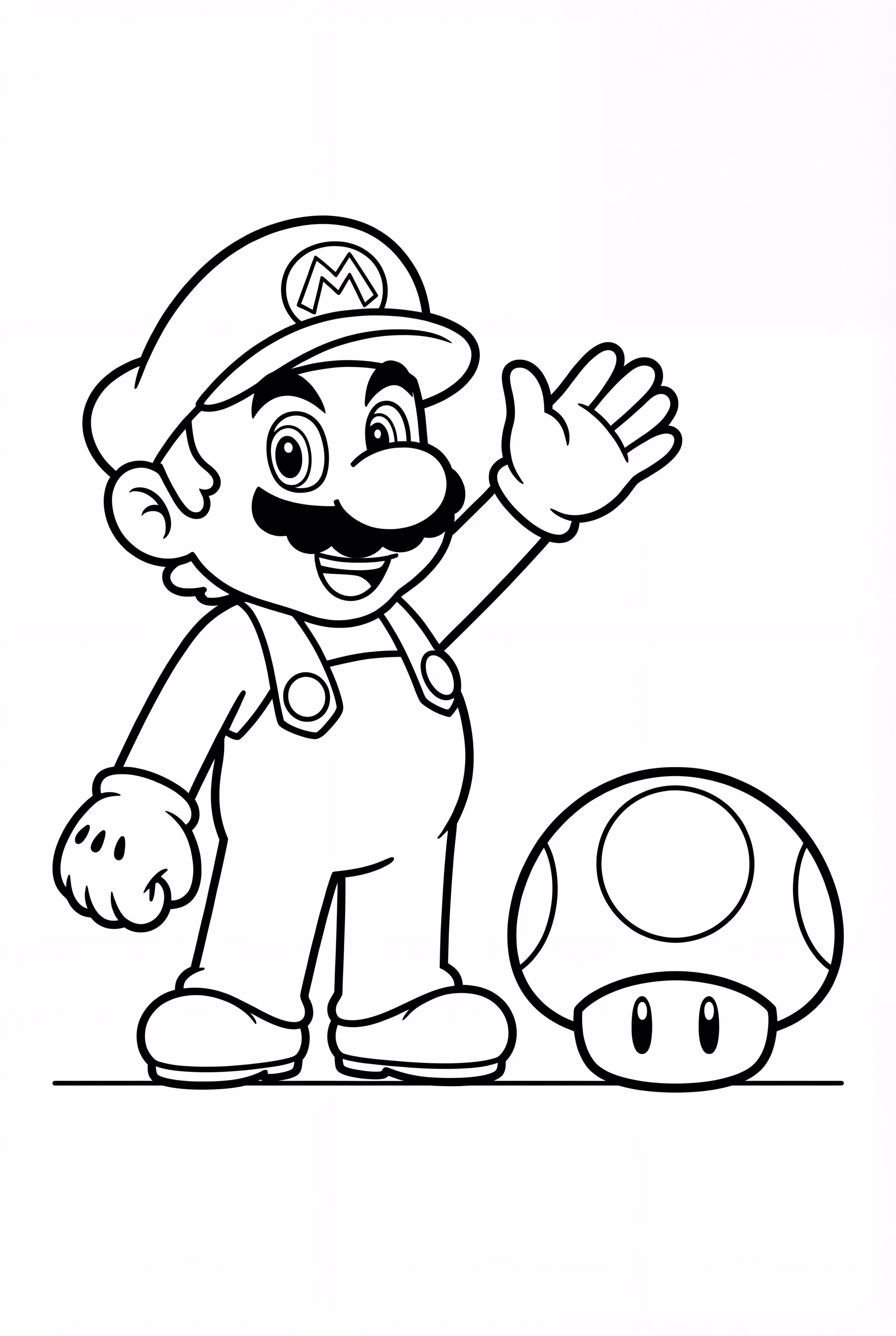 버섯과 함께 서 있는 마리오