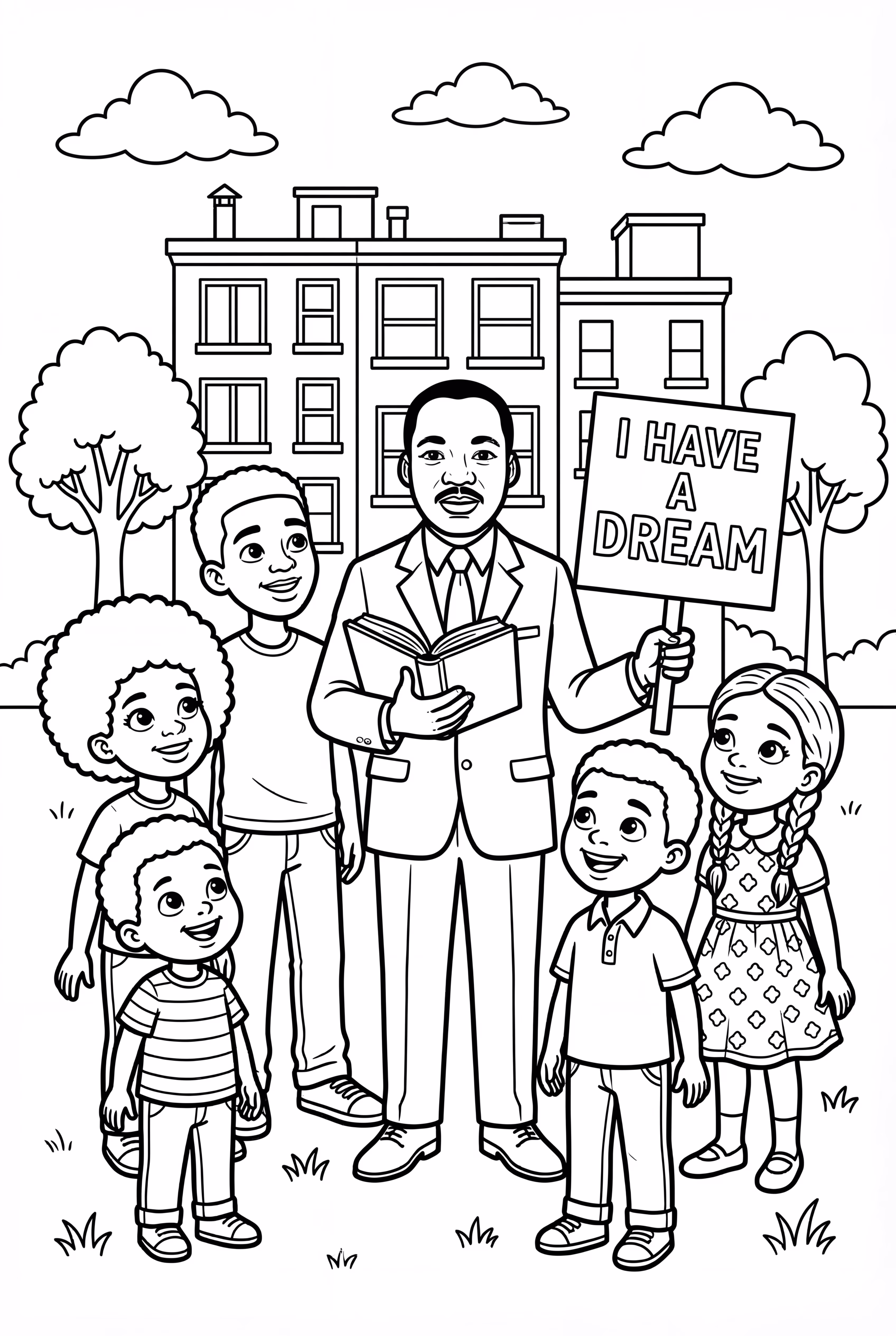 Martin Luther King with Children Promoting Equality