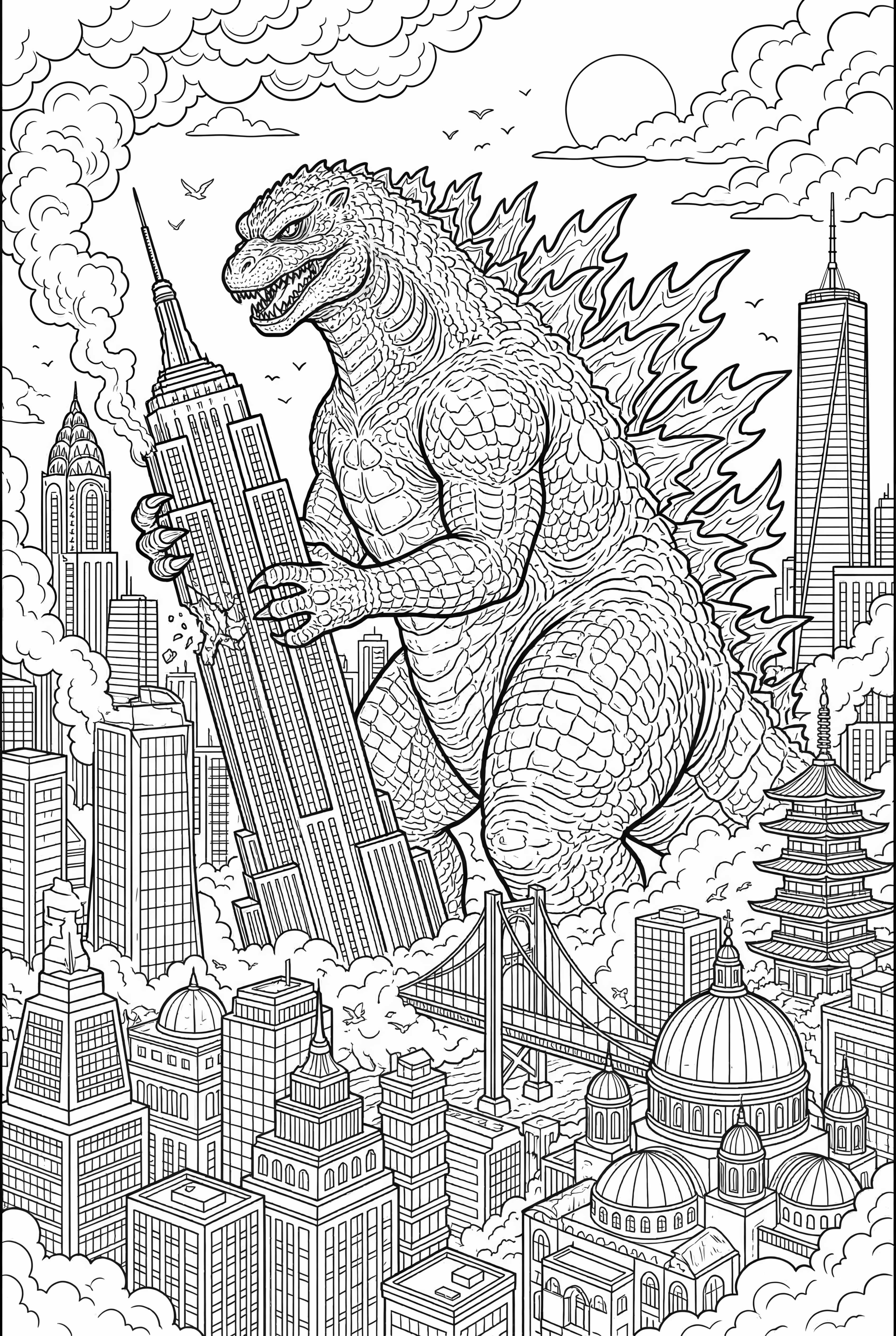 mega godzilla destroying skyscrapers