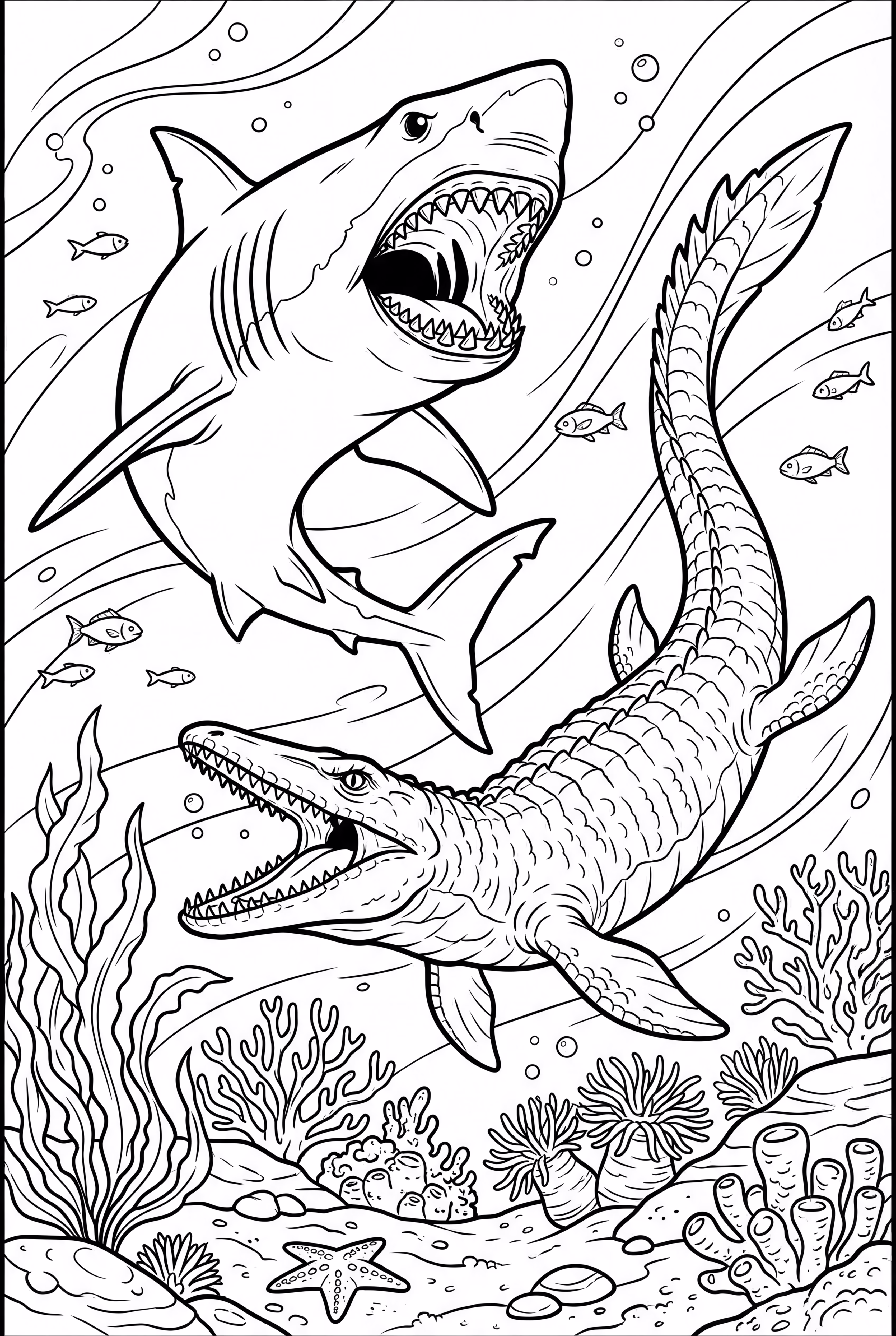 Megalodon Battling a Mosasaurus