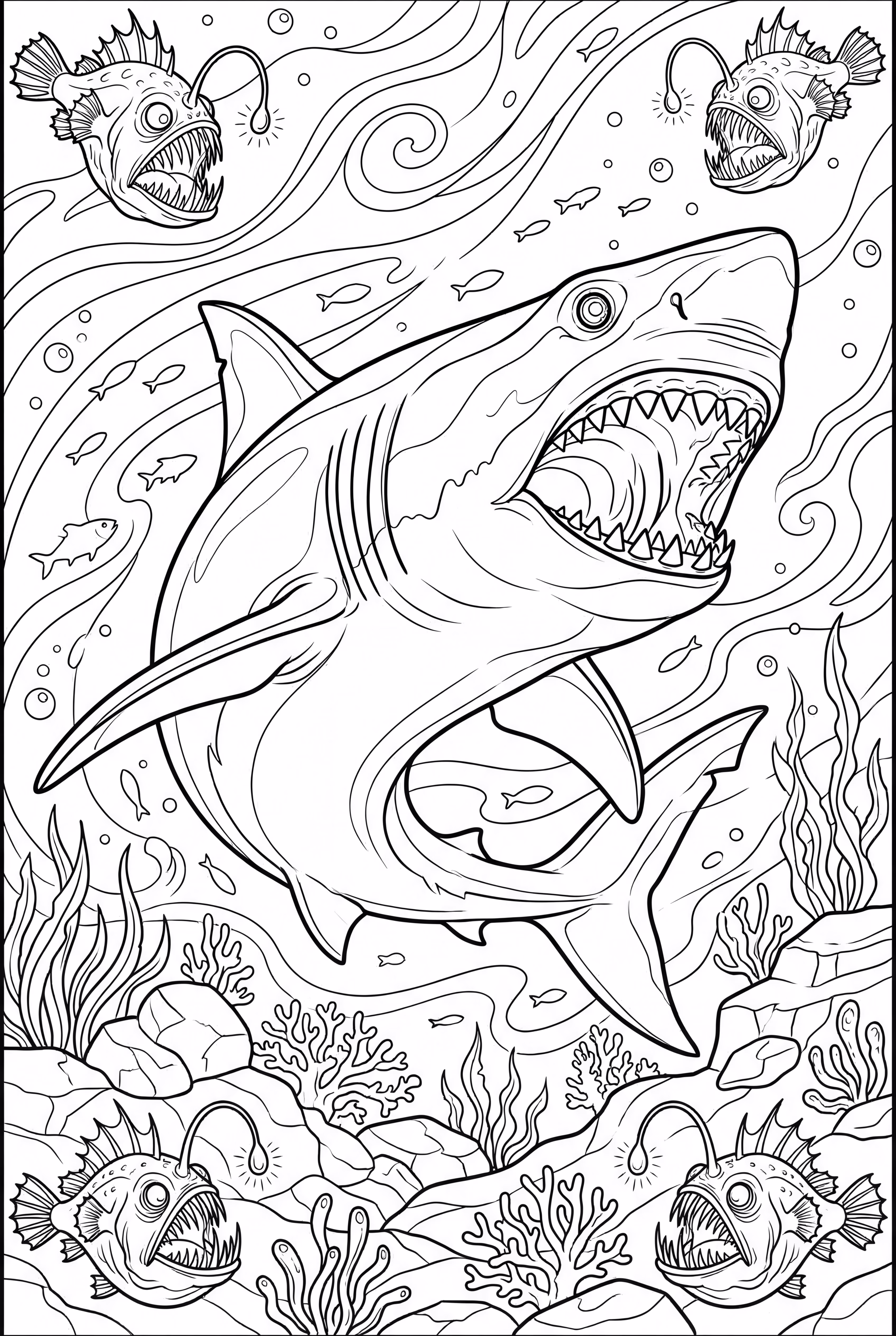 Megalodon no Abismo com Peixe-Pescador