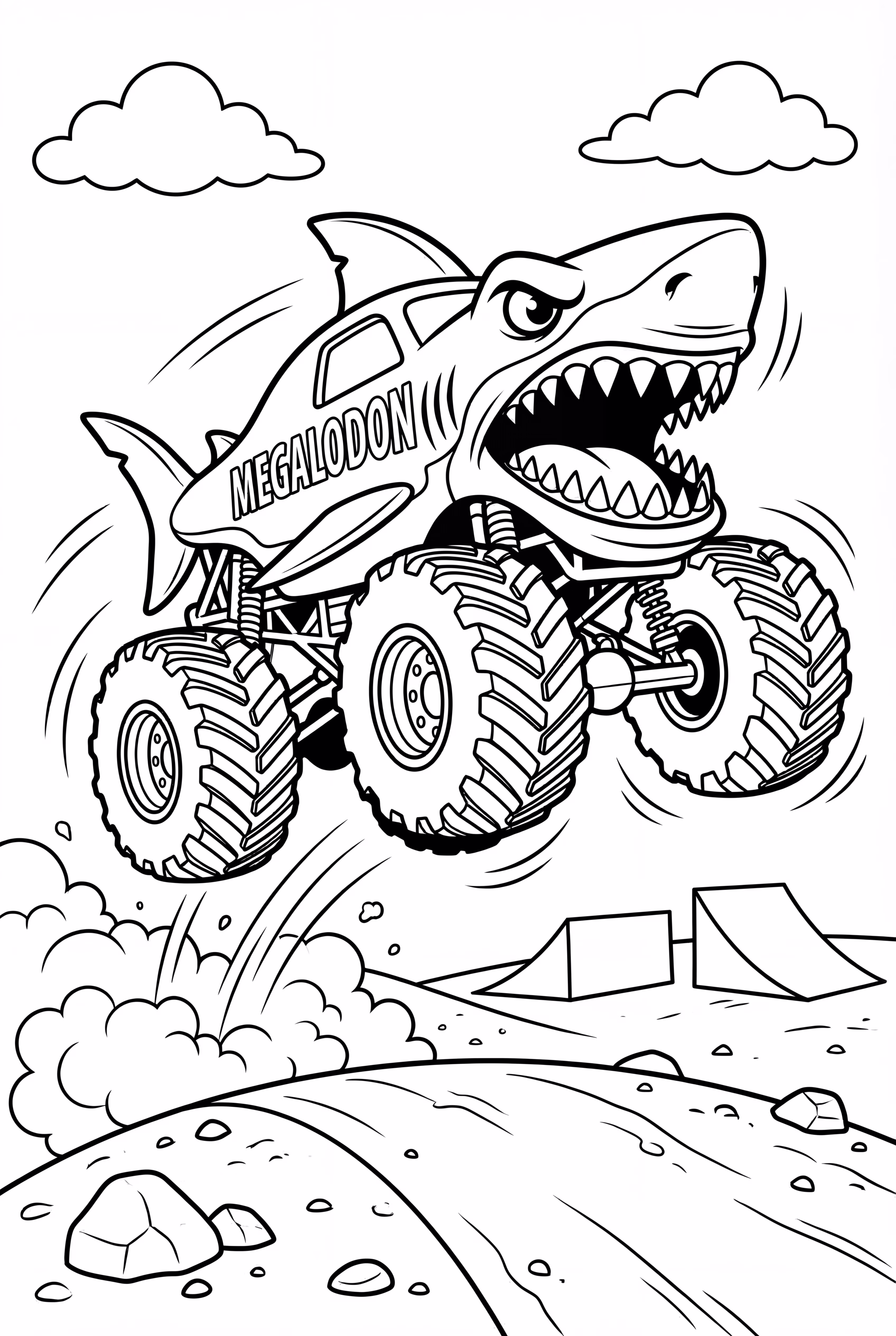 Megalodon Shark Monster Truck jumping high