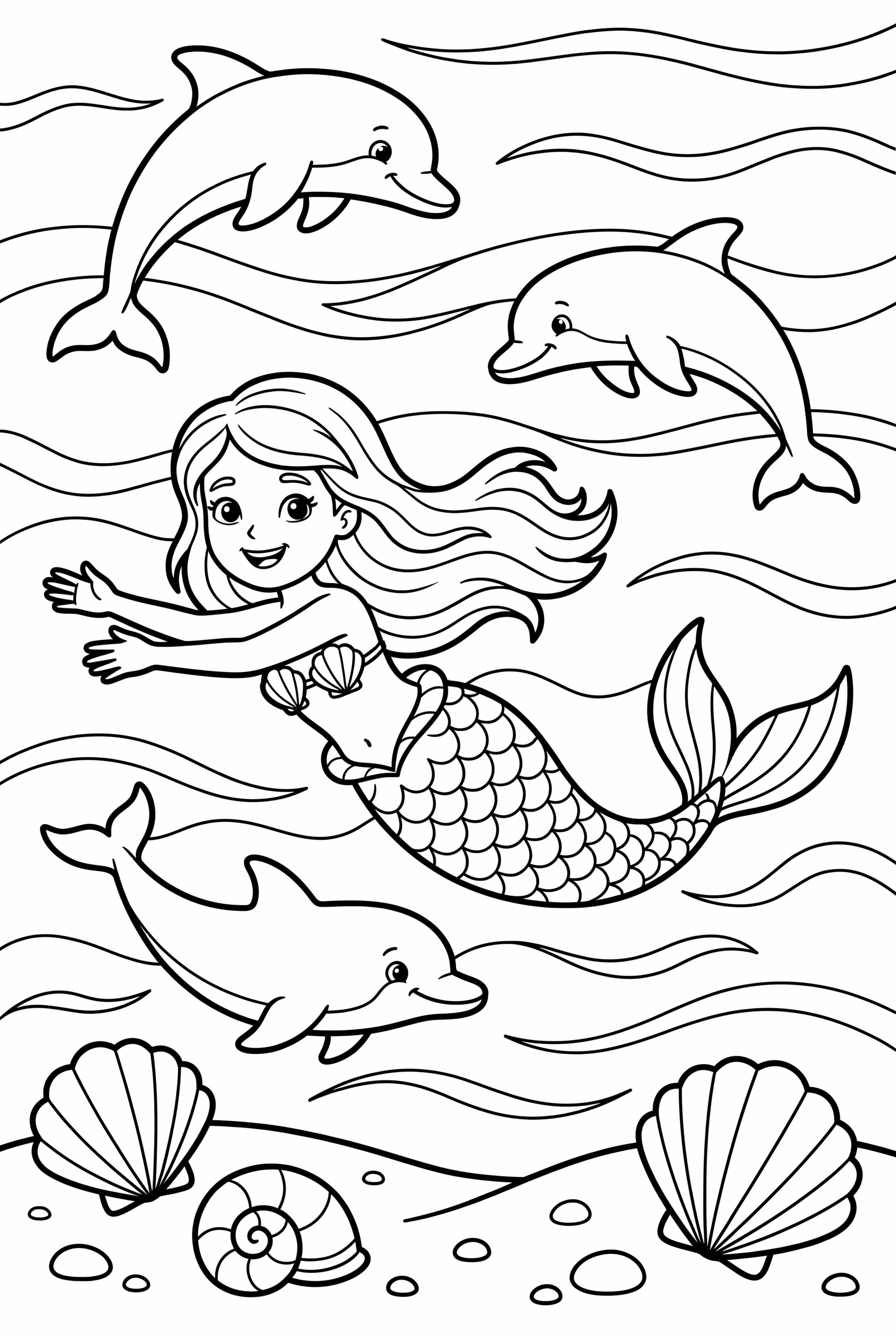 인어와 돌고래 친구들 바닷속에서