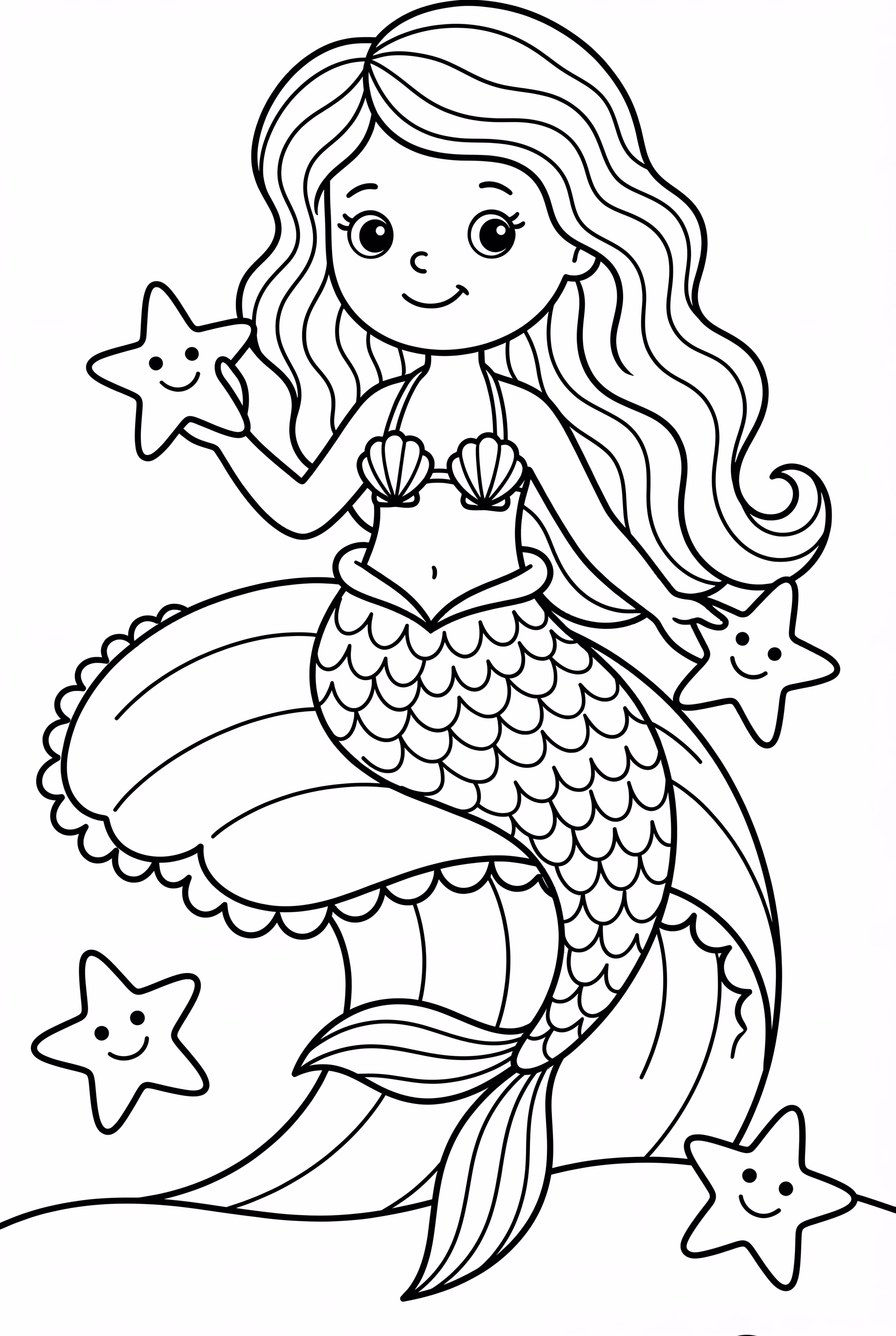 Sirena y Estrellas de Mar Amigas