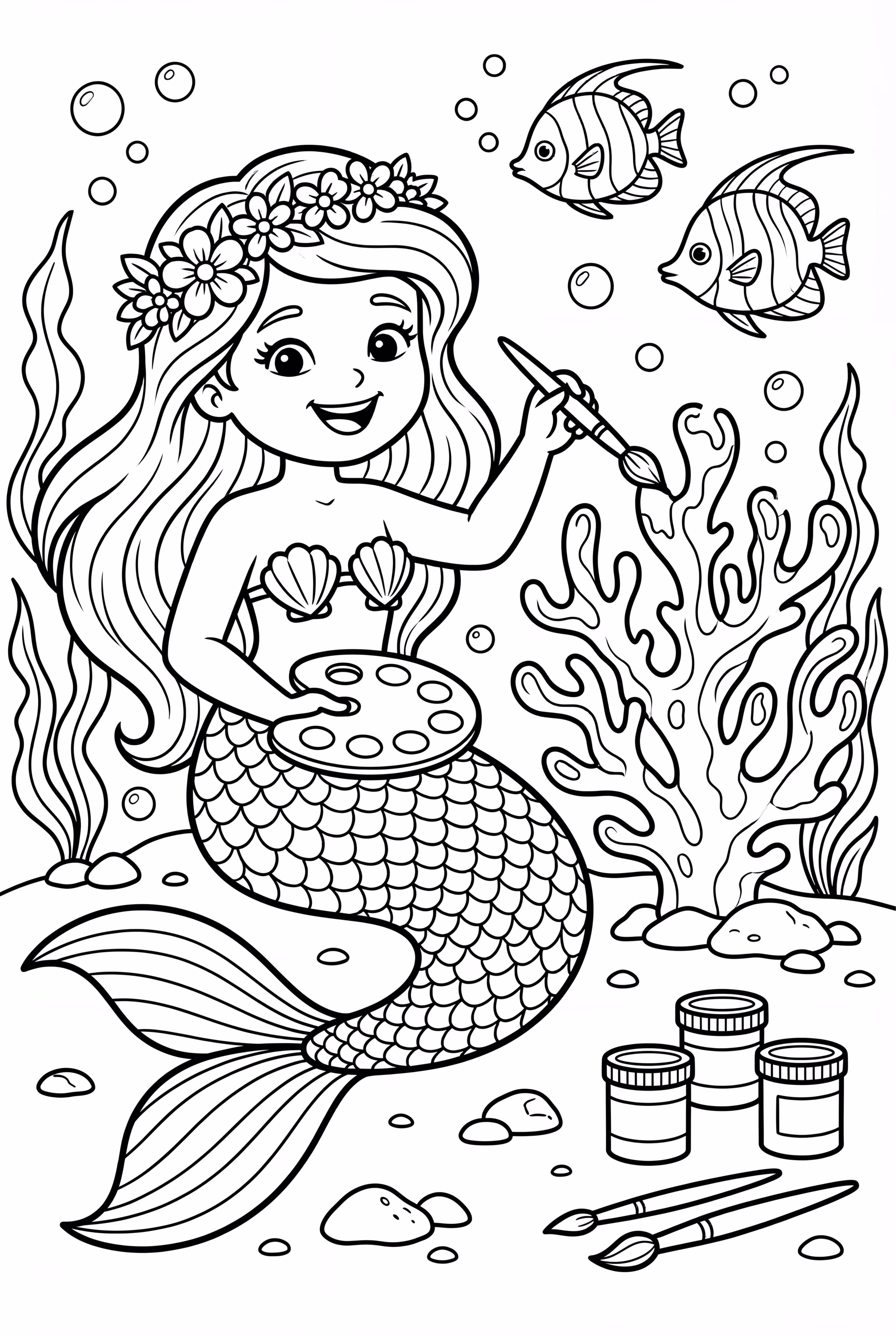 Mermaid Artist Painting Coral Murals