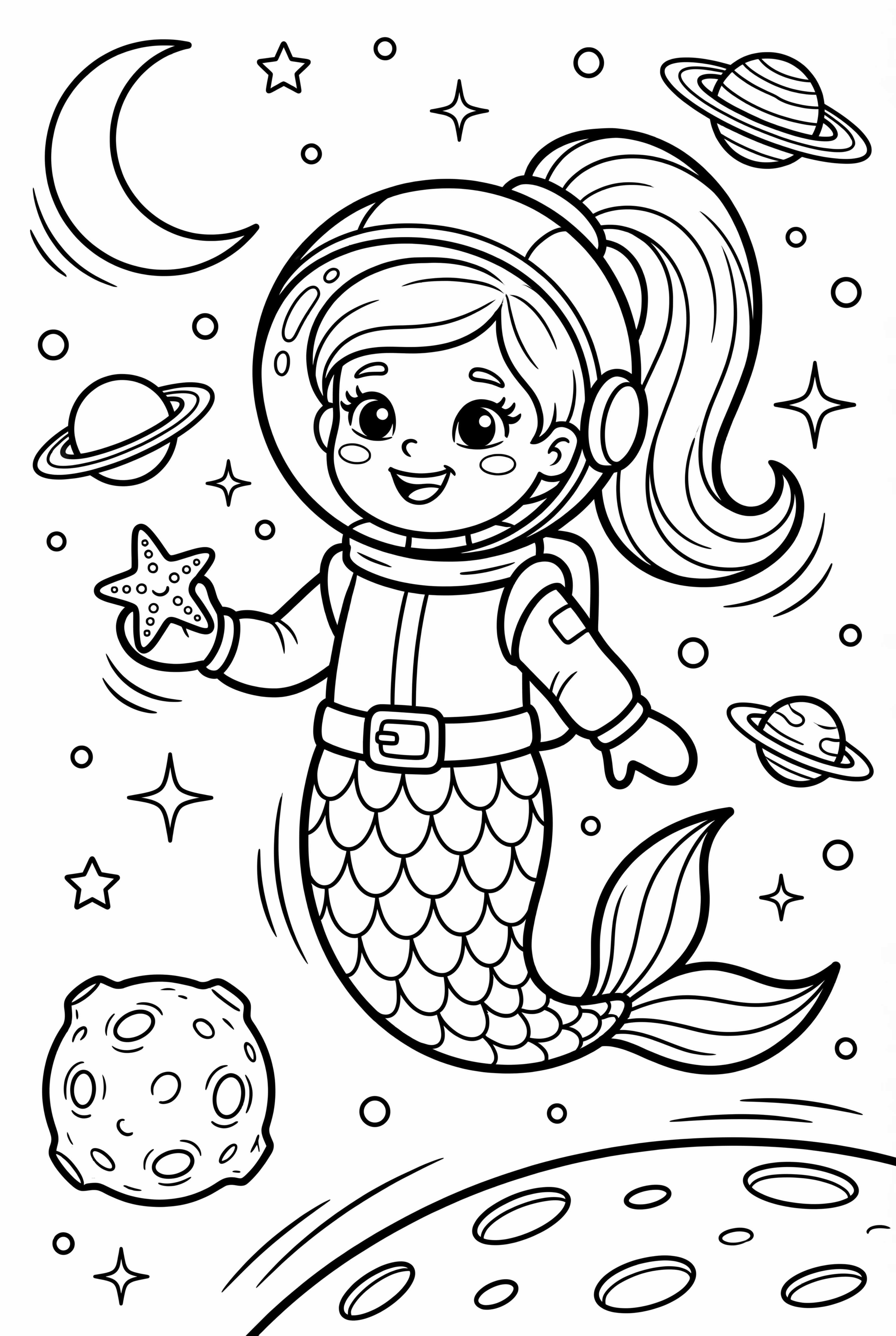 Mermaid Astronaut Exploring Moon Tides