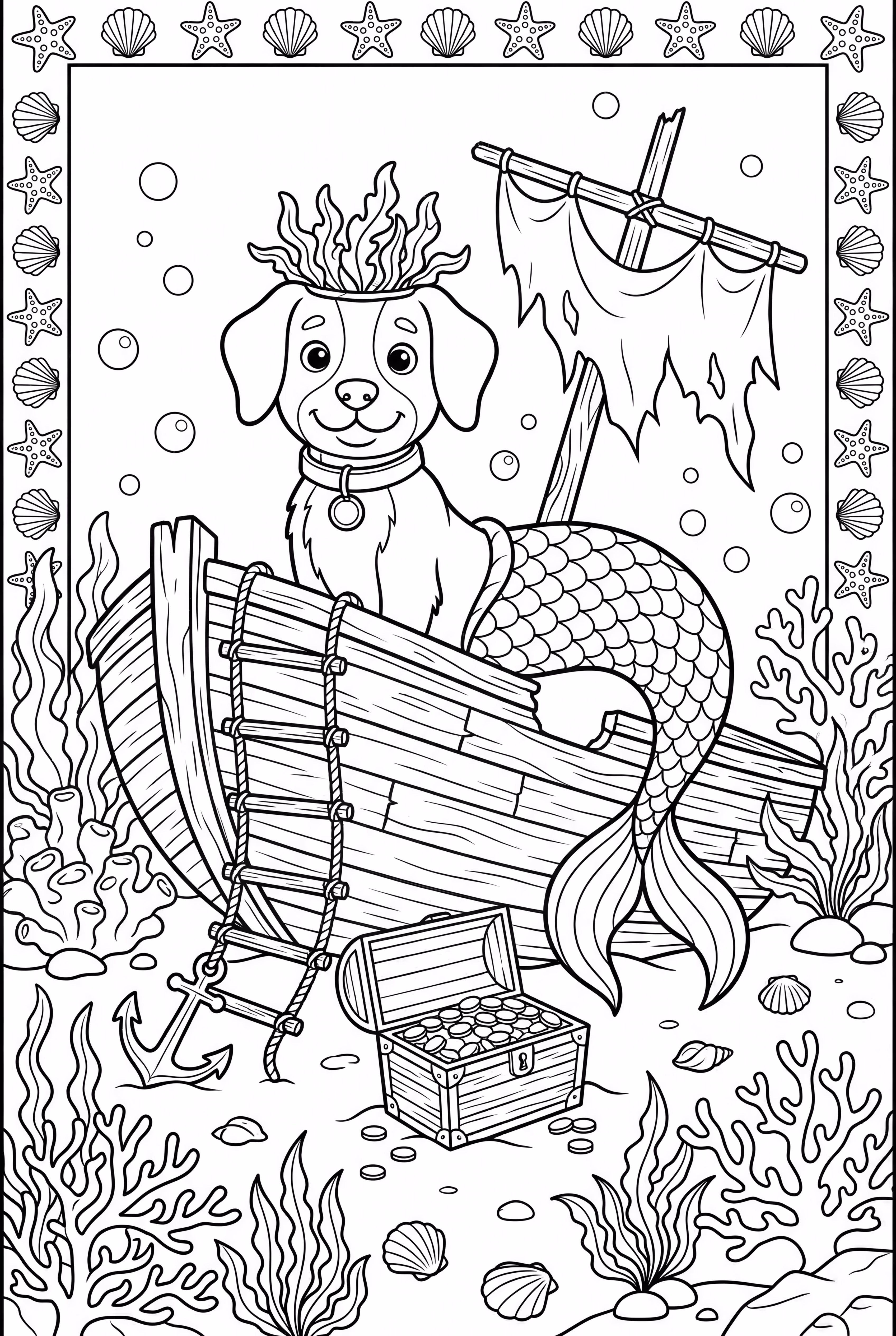 人魚の犬が沈没船を守る