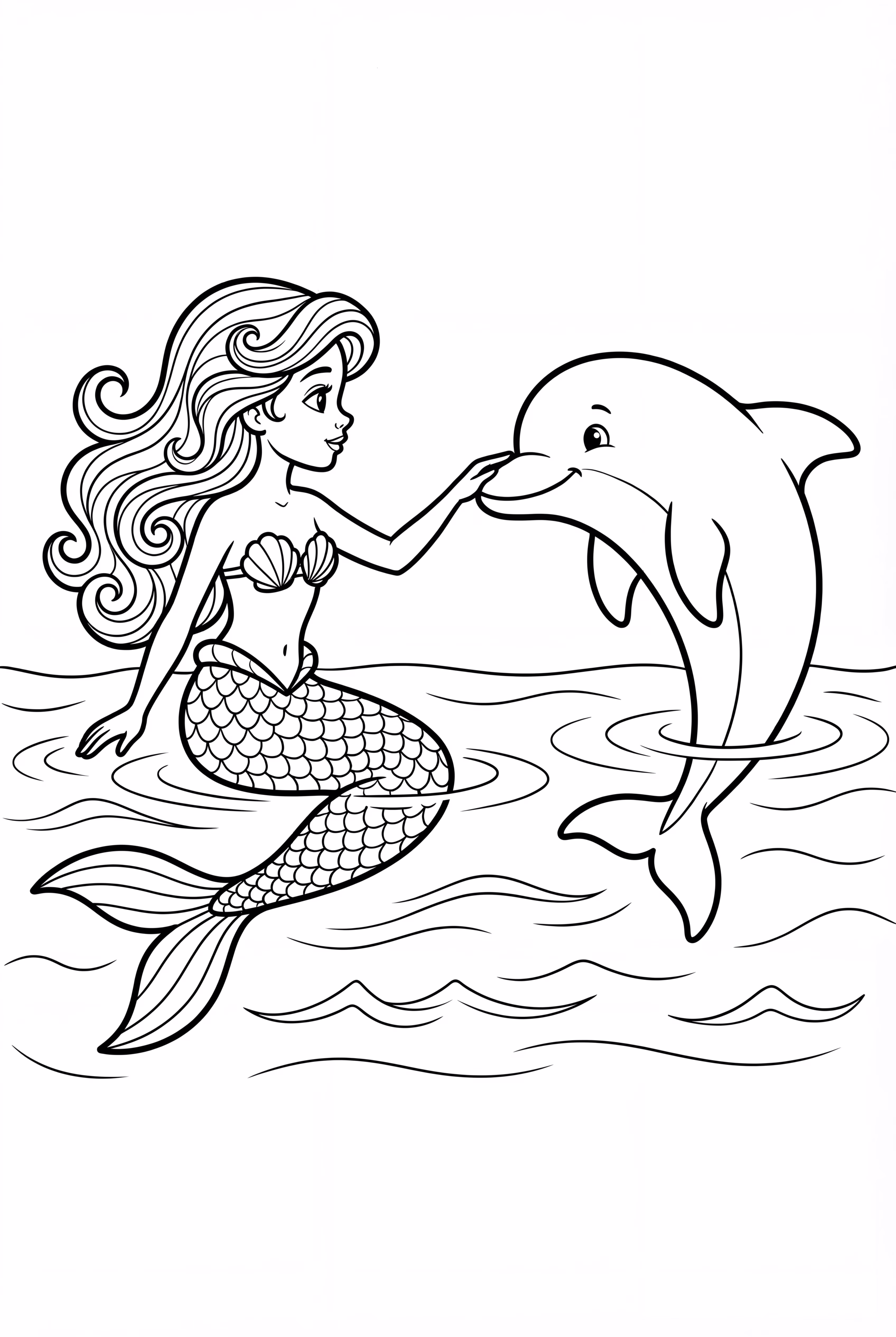 Mermaid meeting a dolphin in the ocean