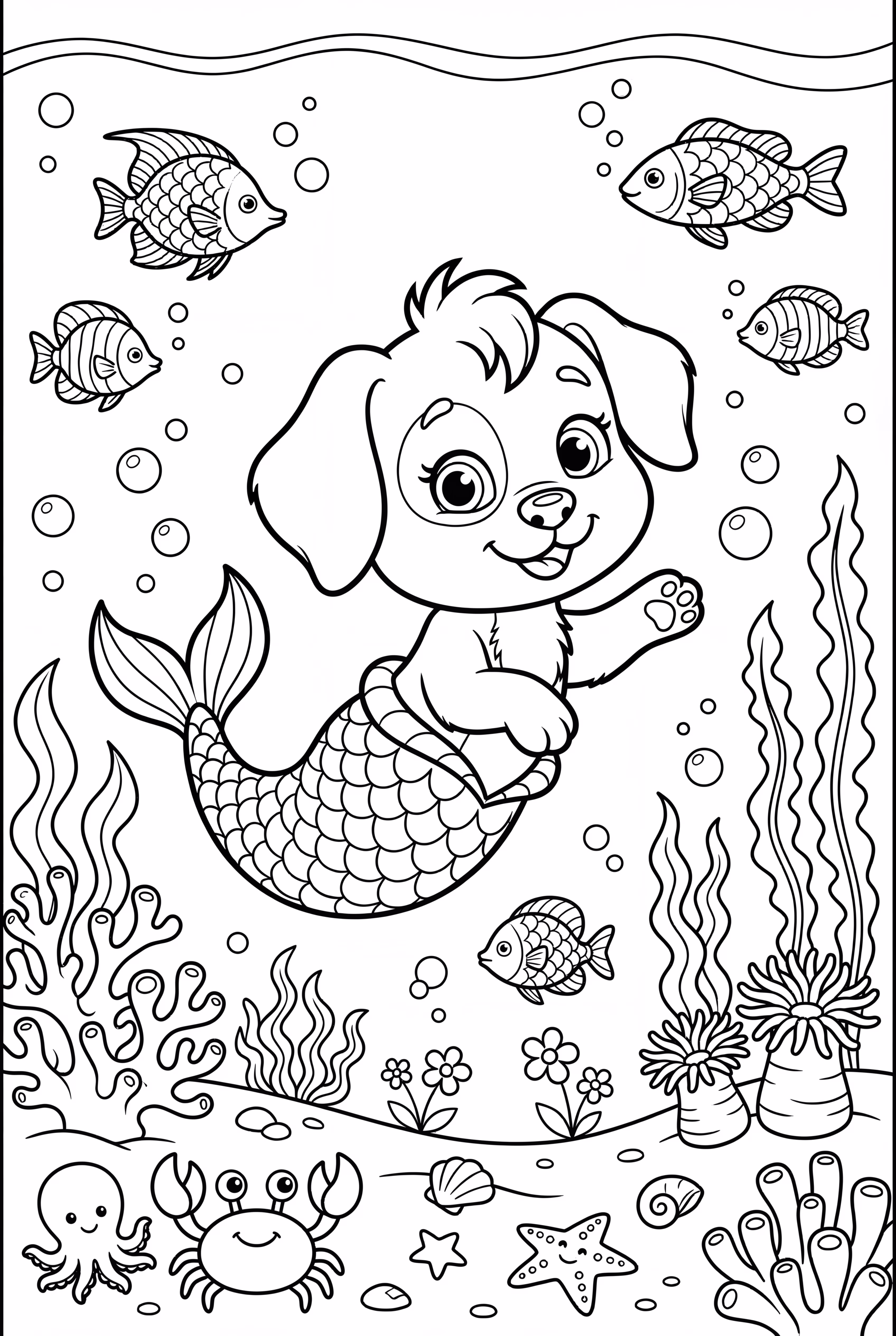 美人鱼小狗玩耍