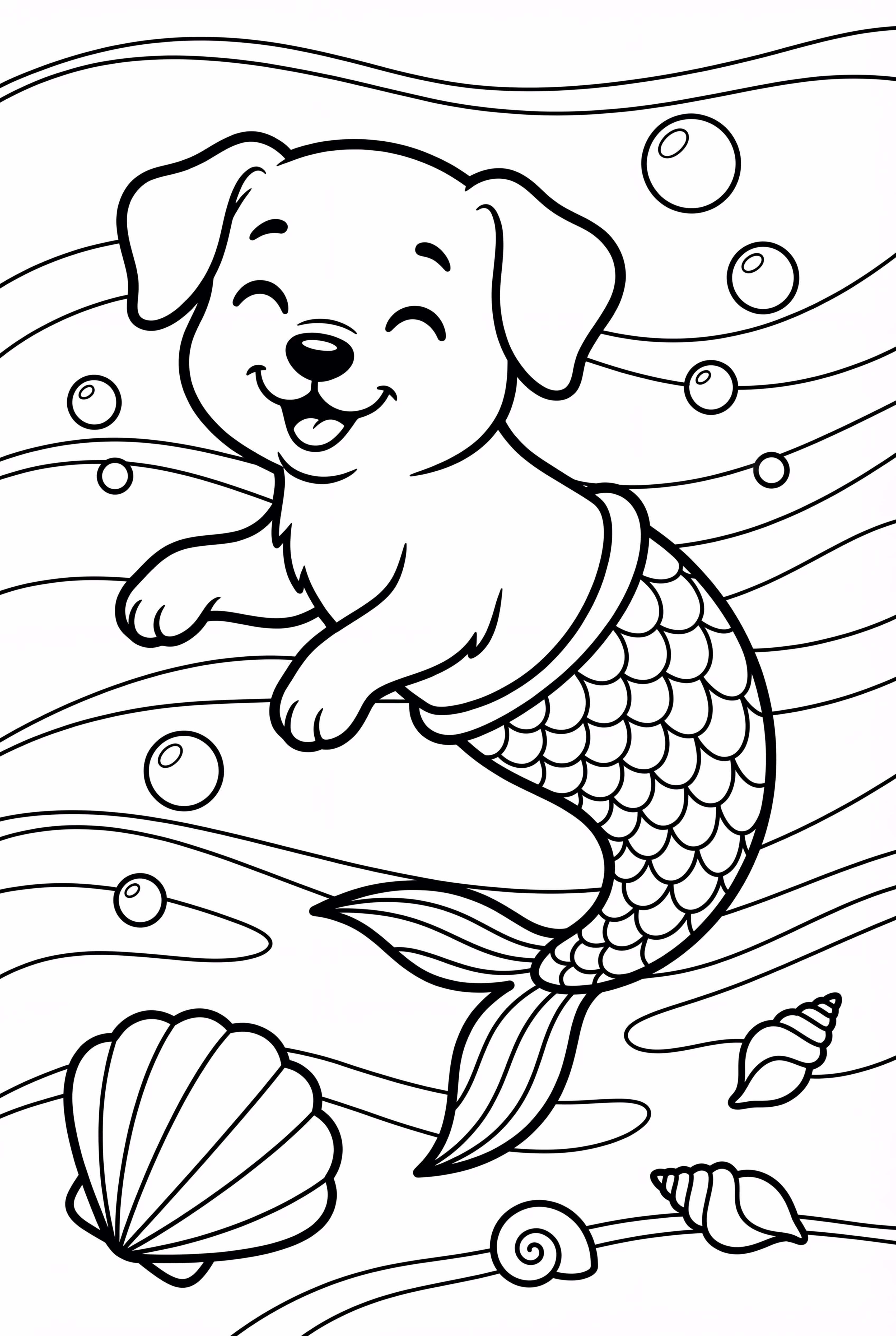 Mermaid Puppy Swimming With Seashells
