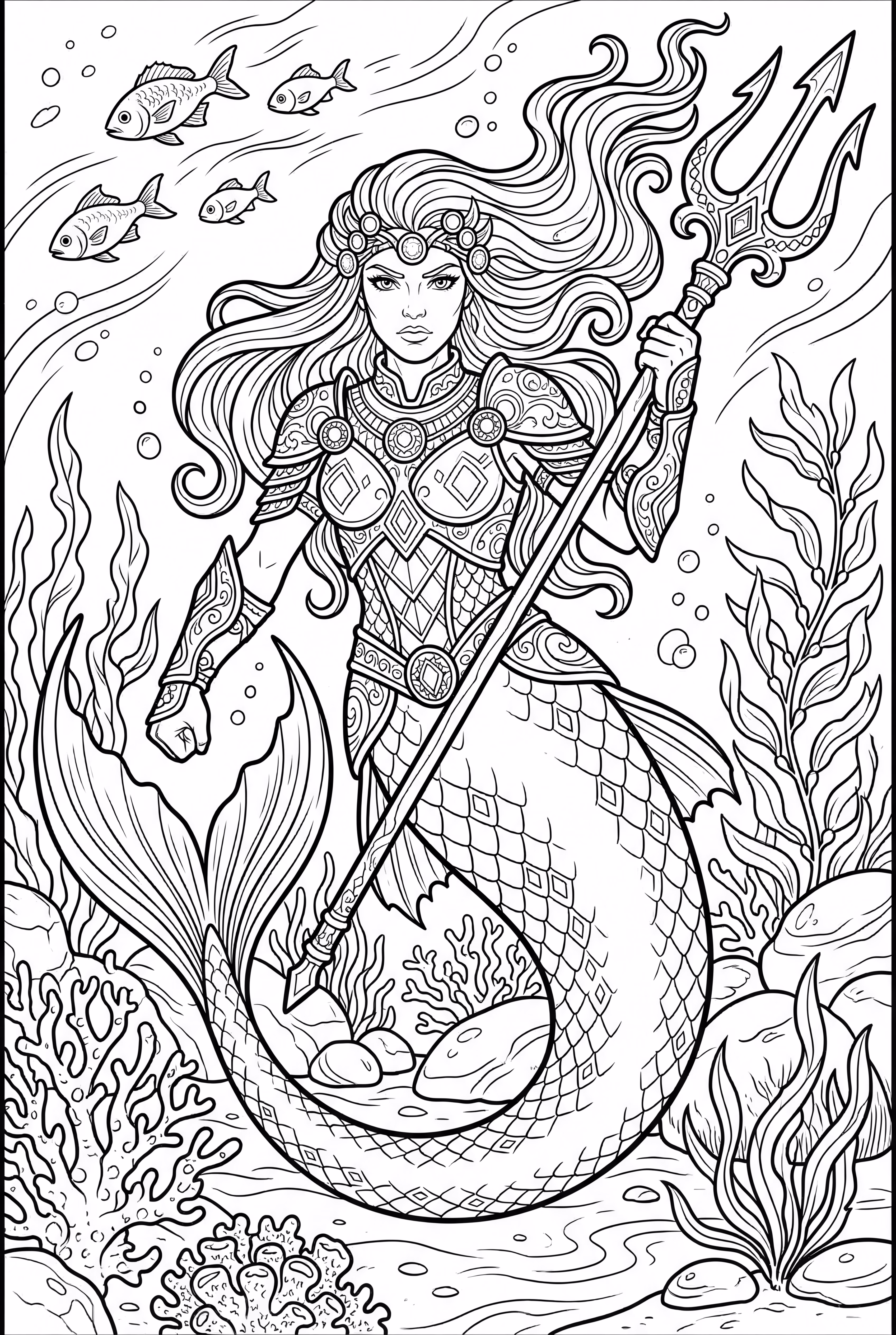 Mermaid Warrior With Trident And Armor