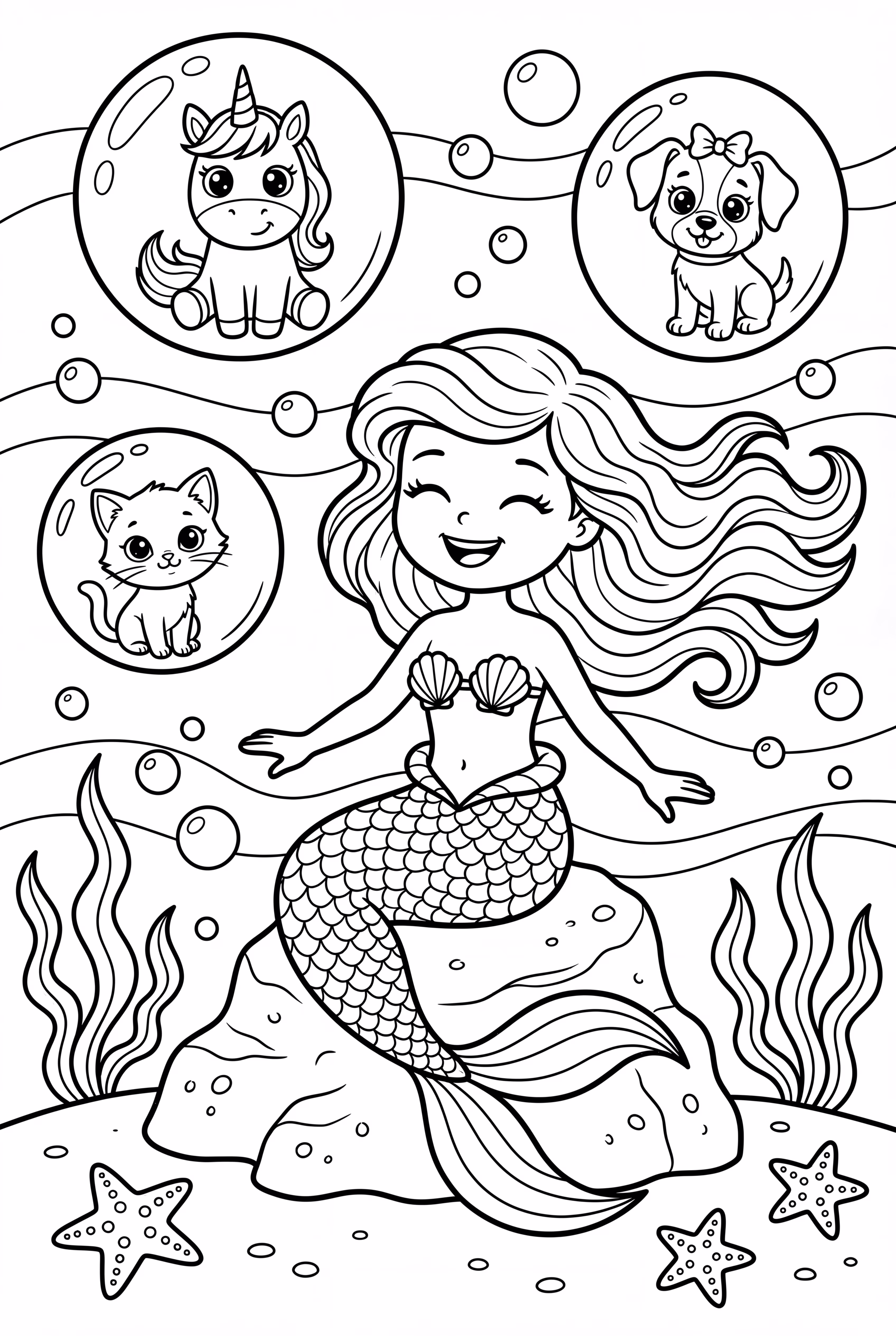 Meerjungfrau mit LOL Haustieren in Blasen