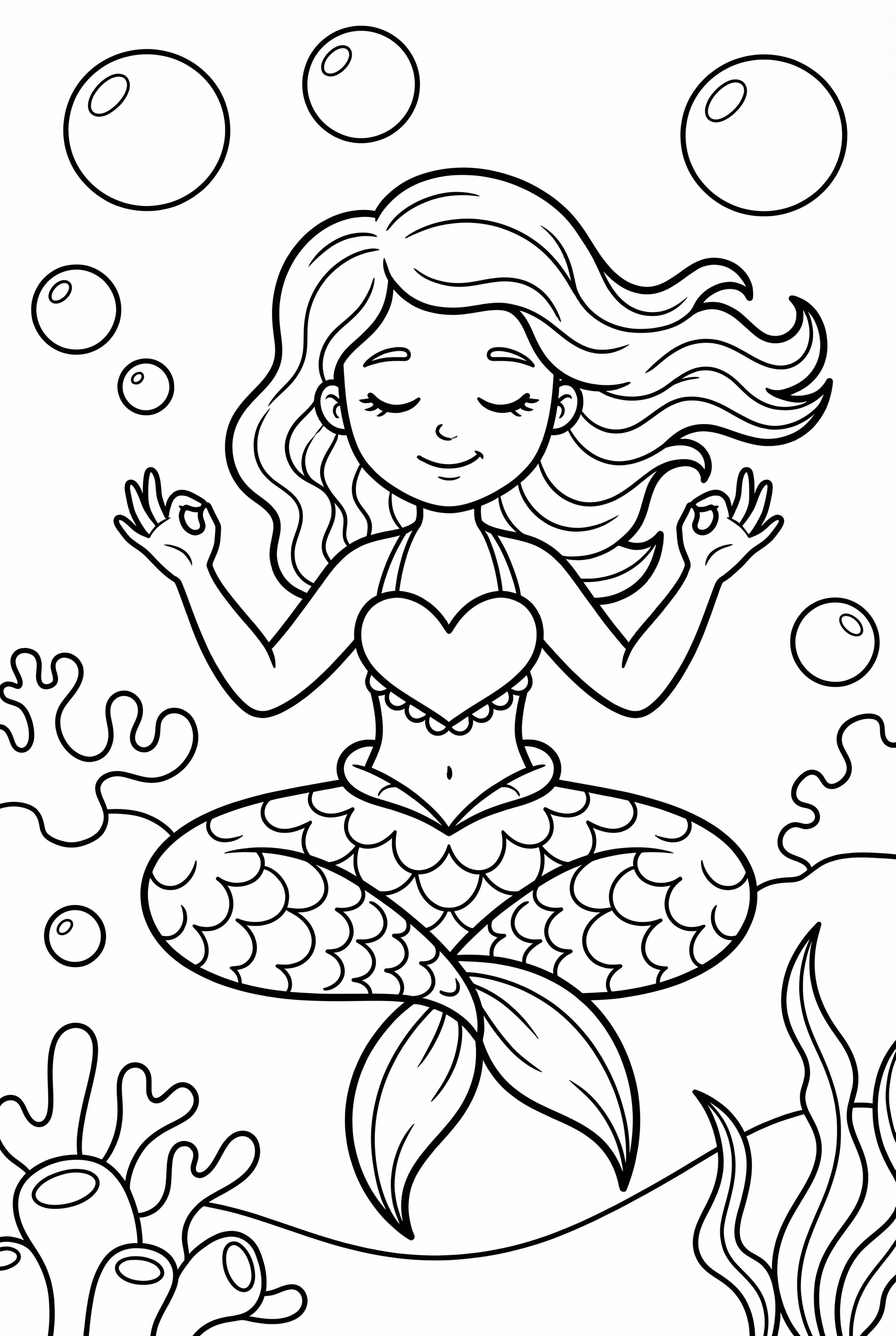 Mermaid Yoga Pose With Floating Bubbles