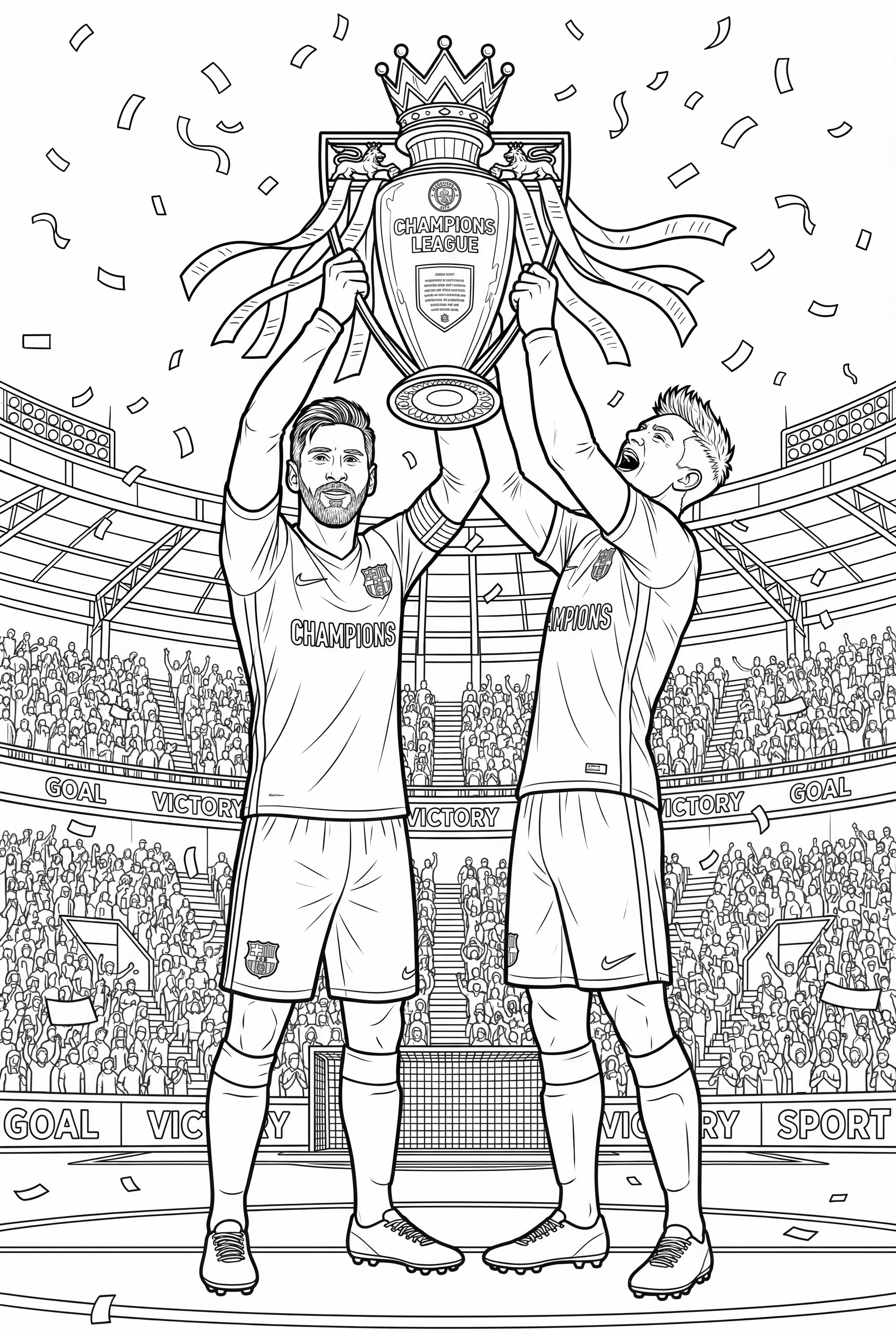 梅西和内马尔捧起冠军奖杯