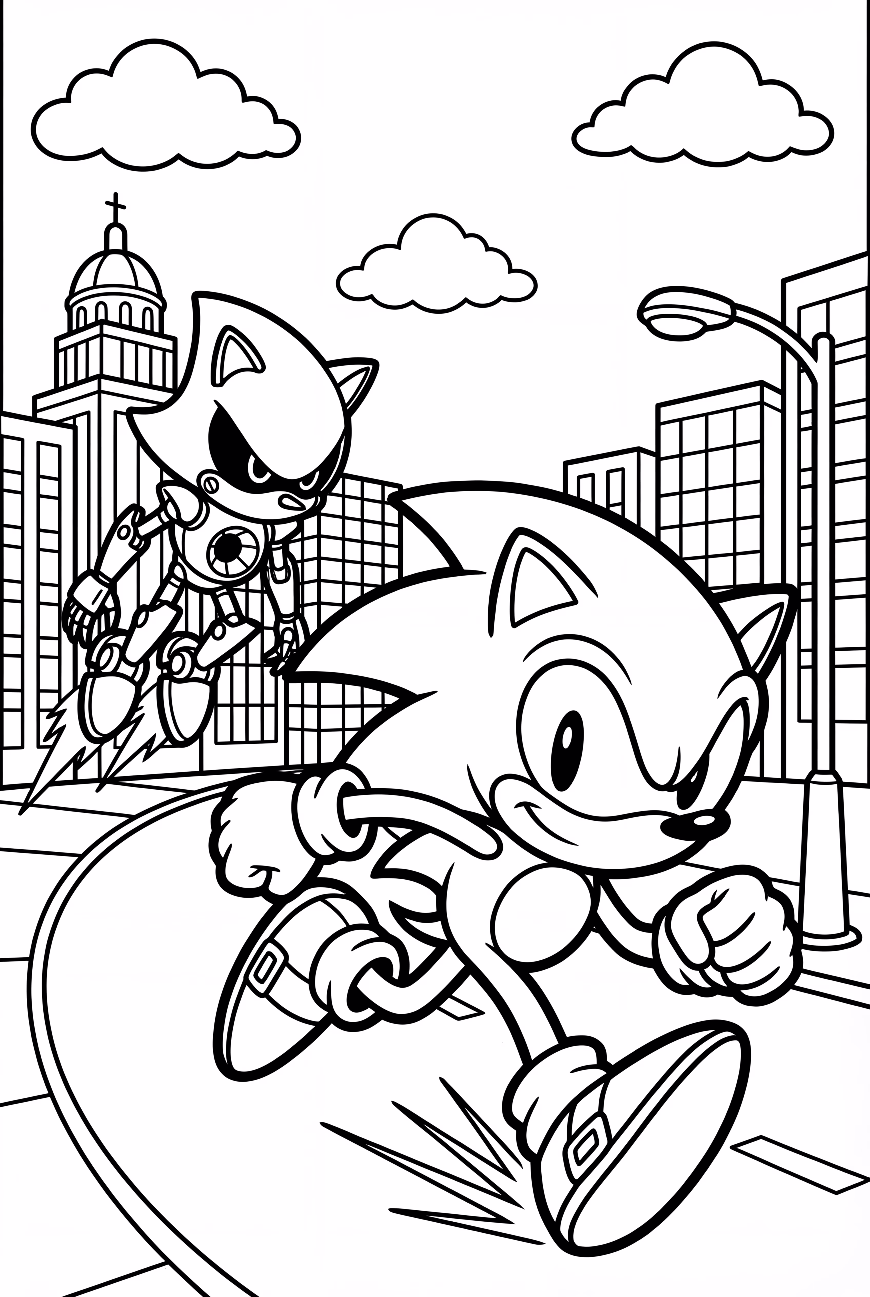 metal sonic chasing sonic through the city