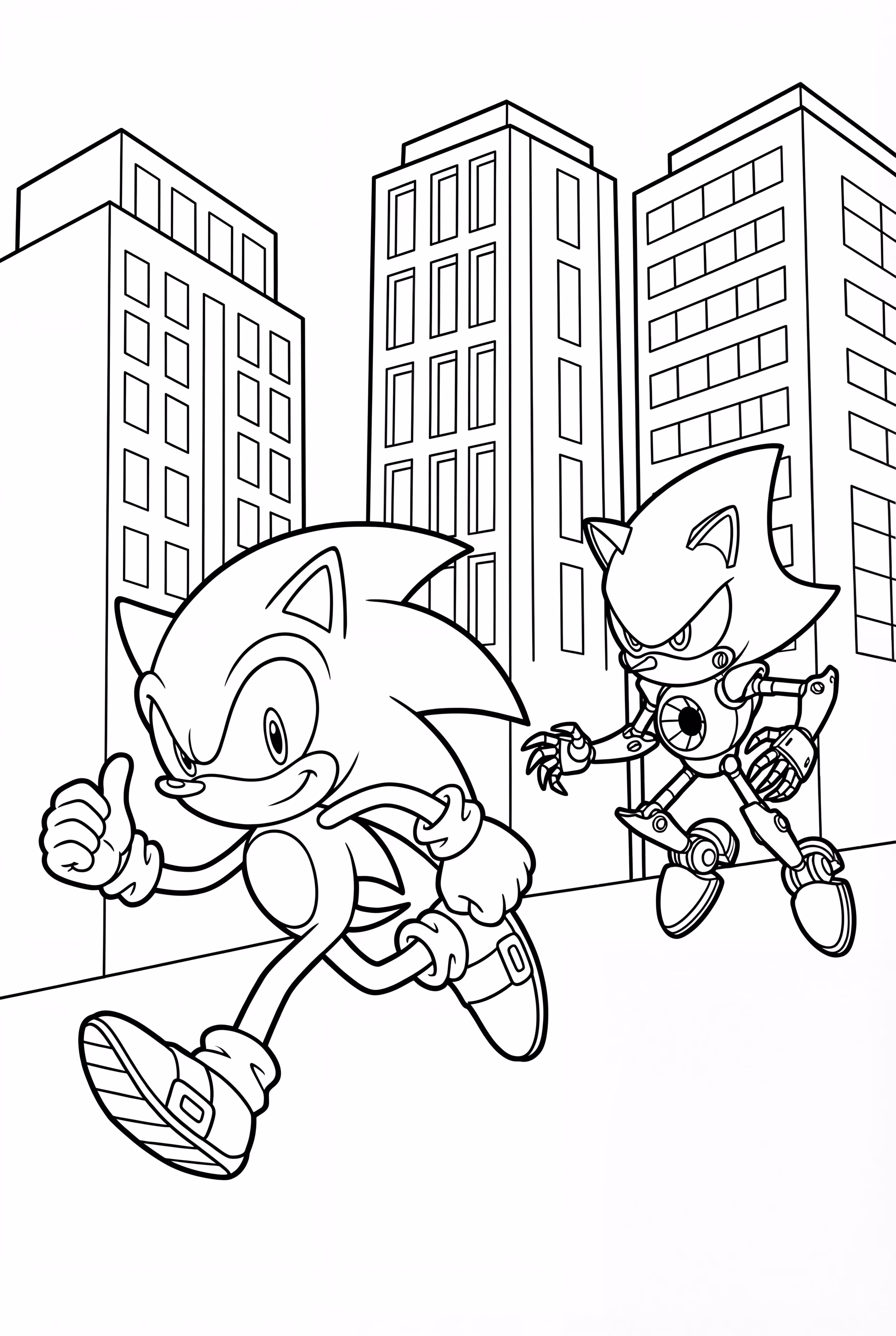 metal sonic chasing sonic through the city